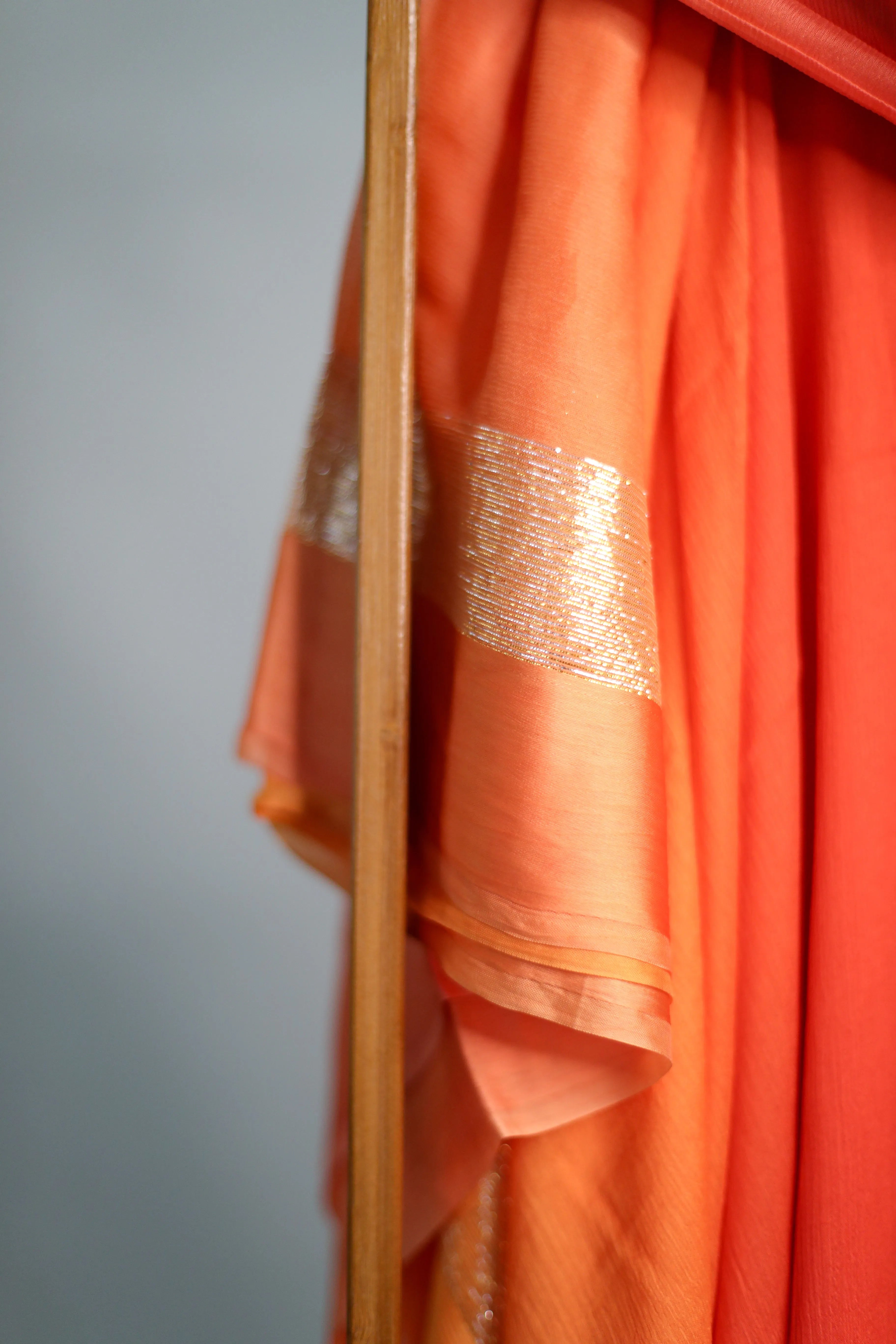 Pure Chinon Ombre Saree Fabric - Orange