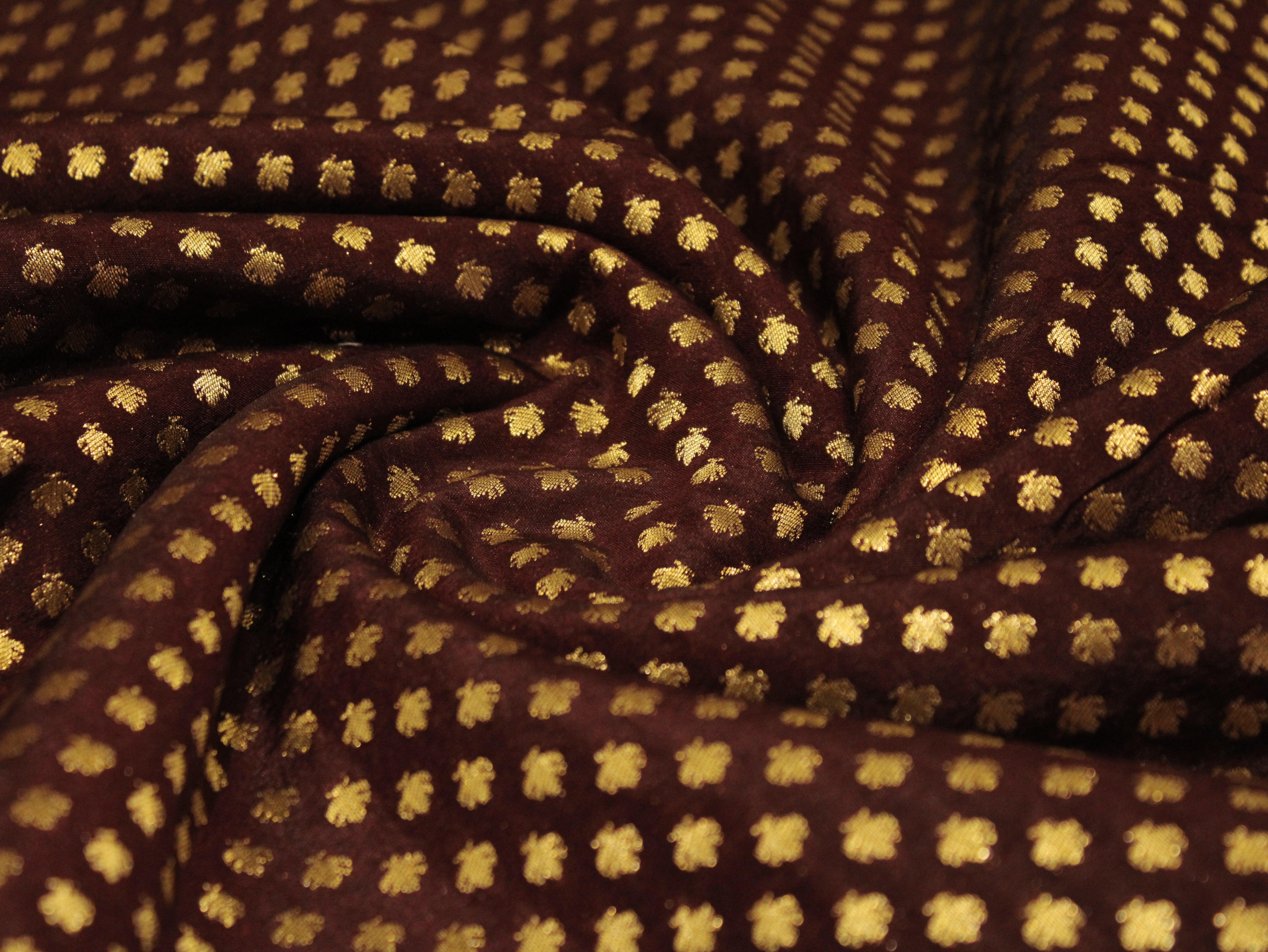 Banarasi Brocade Fabric - Wine - M'Foks