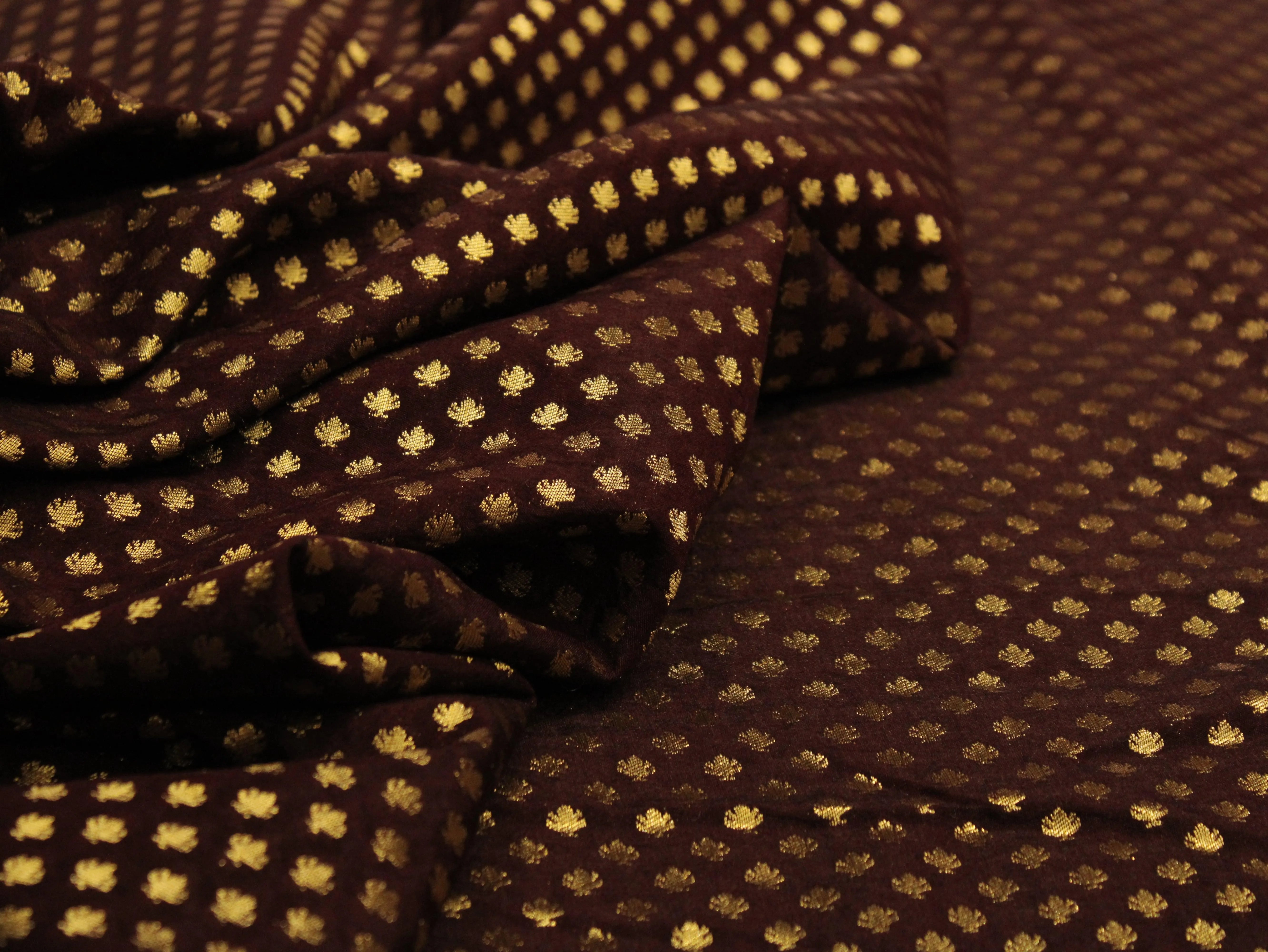 Banarasi Brocade Fabric - Wine - M'Foks