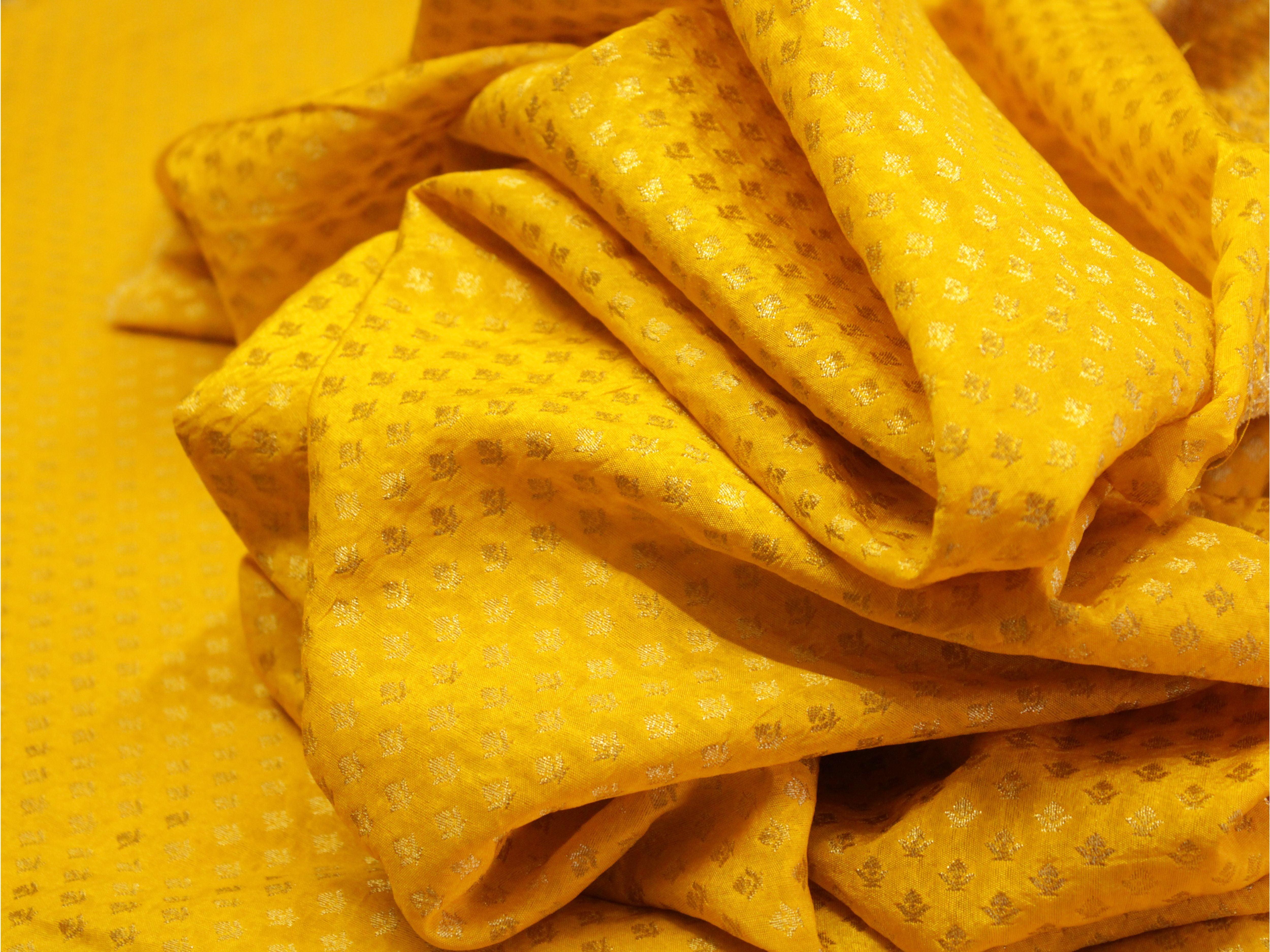 Banarasi Brocade Fabric - Yellow - M'Foks