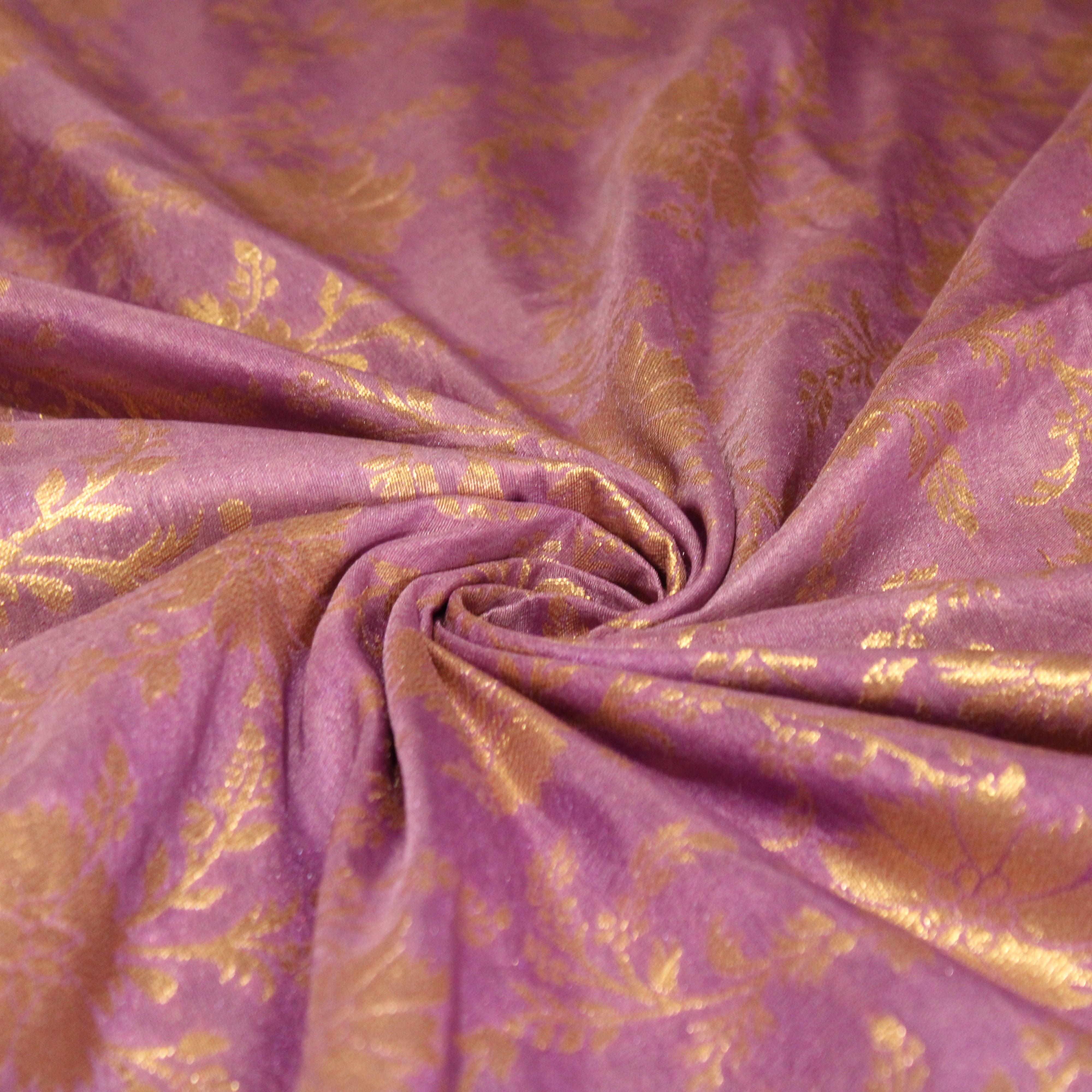 Banarasi Dola Silk Floral Brocade Fabric : Light Purple - M'Foks