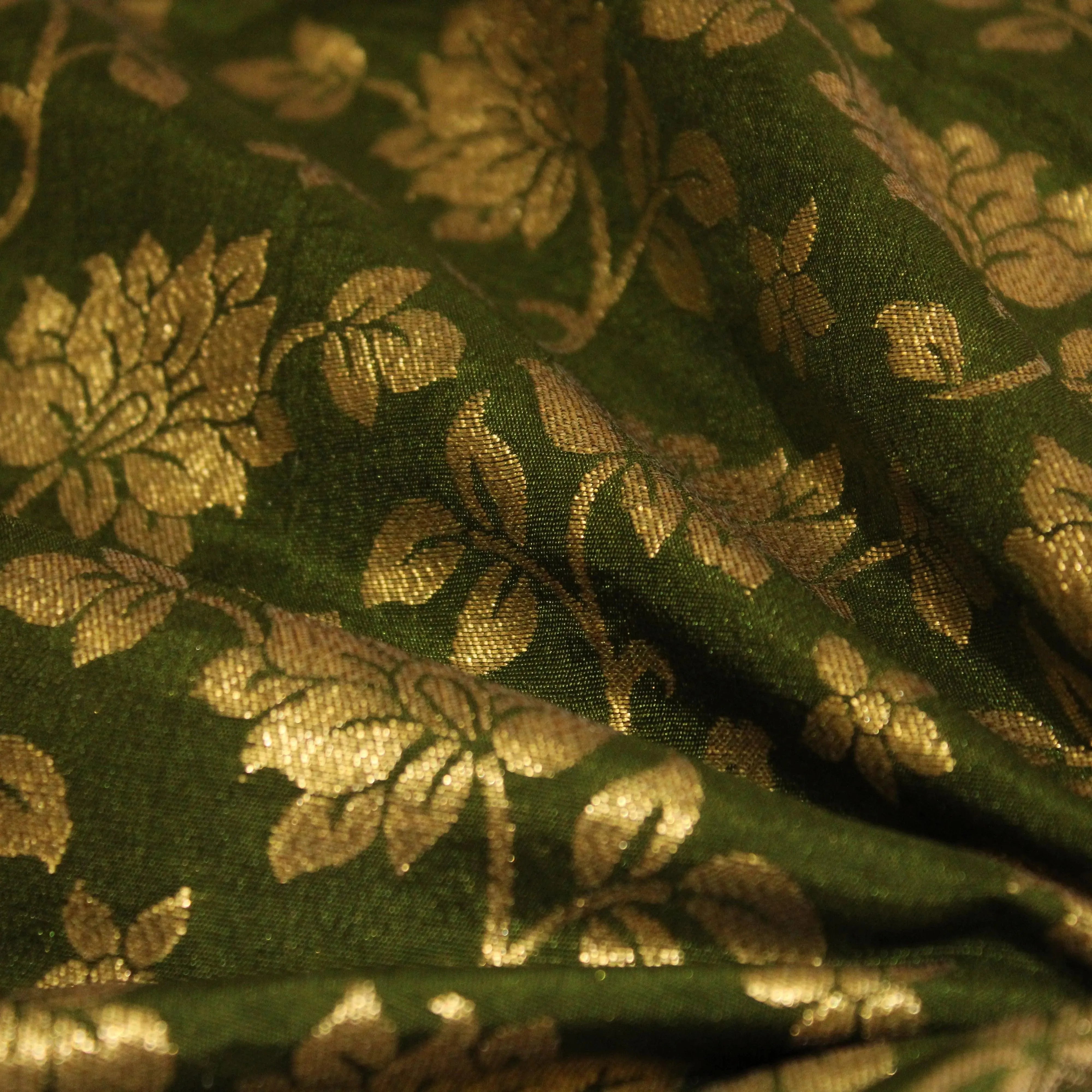 Banarasi Dola Silk Floral Brocade Fabric : Mehandi - M'Foks