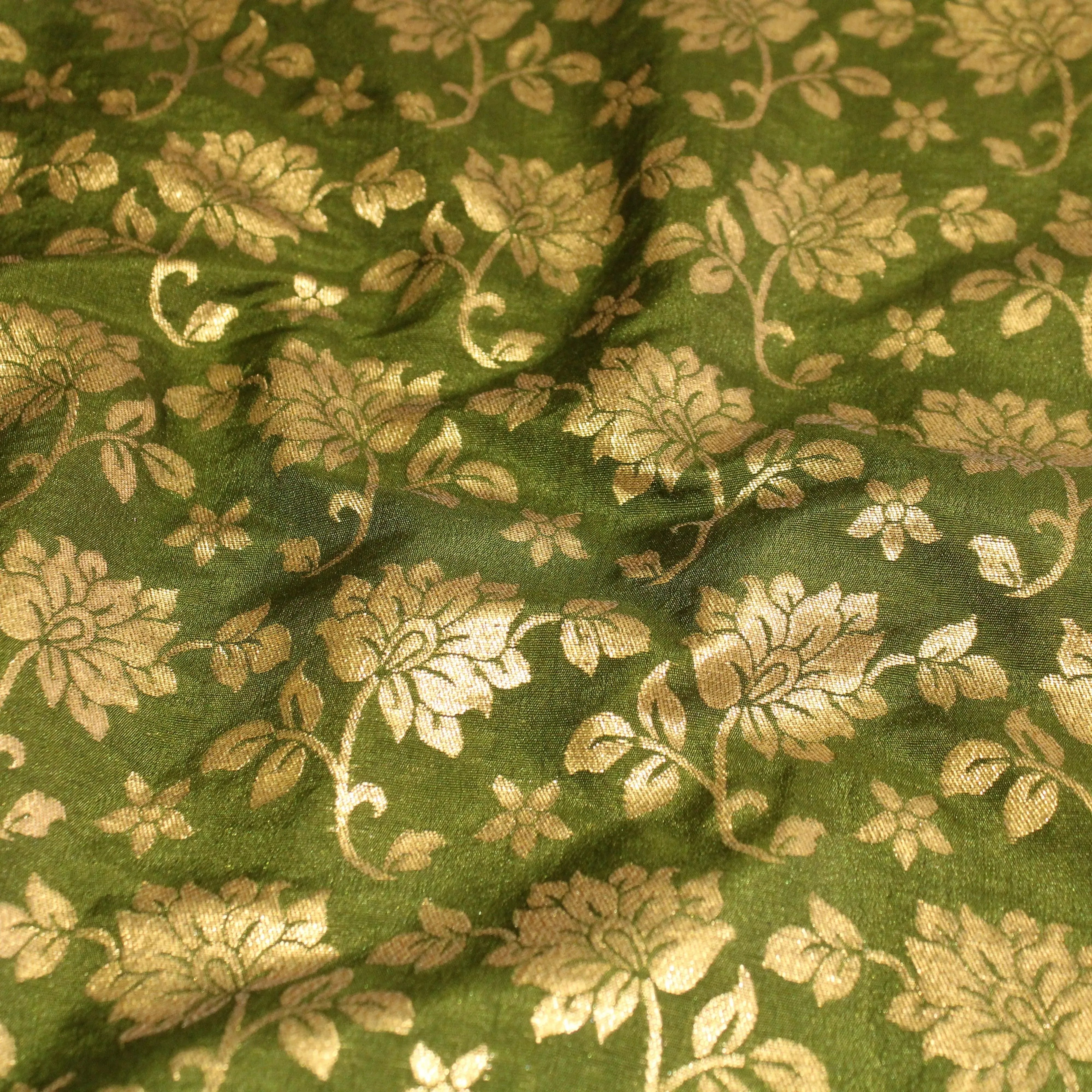 Banarasi Dola Silk Floral Brocade Fabric : Mehandi - M'Foks