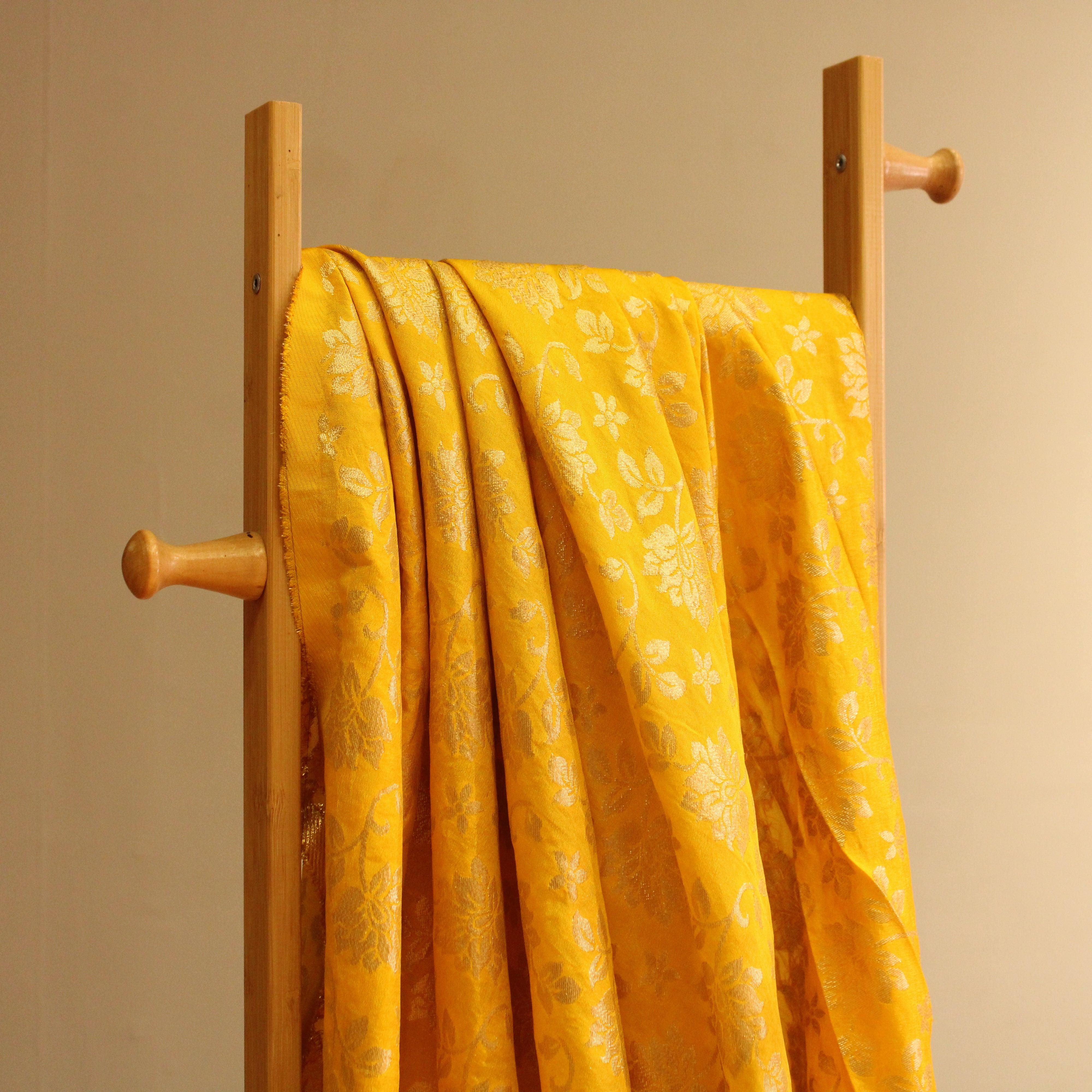 Banarasi Dola Silk Floral Brocade Fabric : Yellow - M'Foks