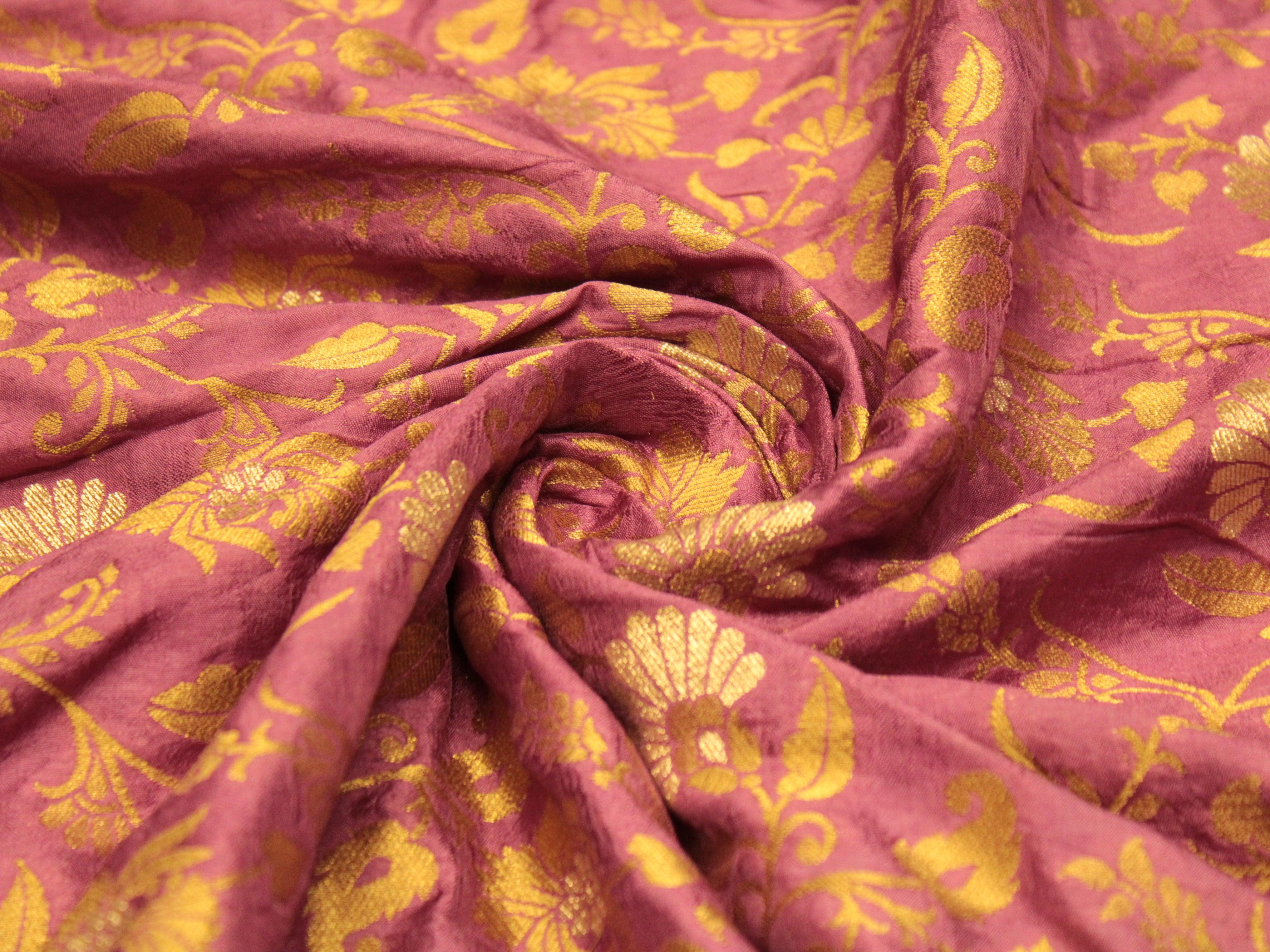 Banarsi Floral Brocade Fabric - Onion Pink - M'Foks