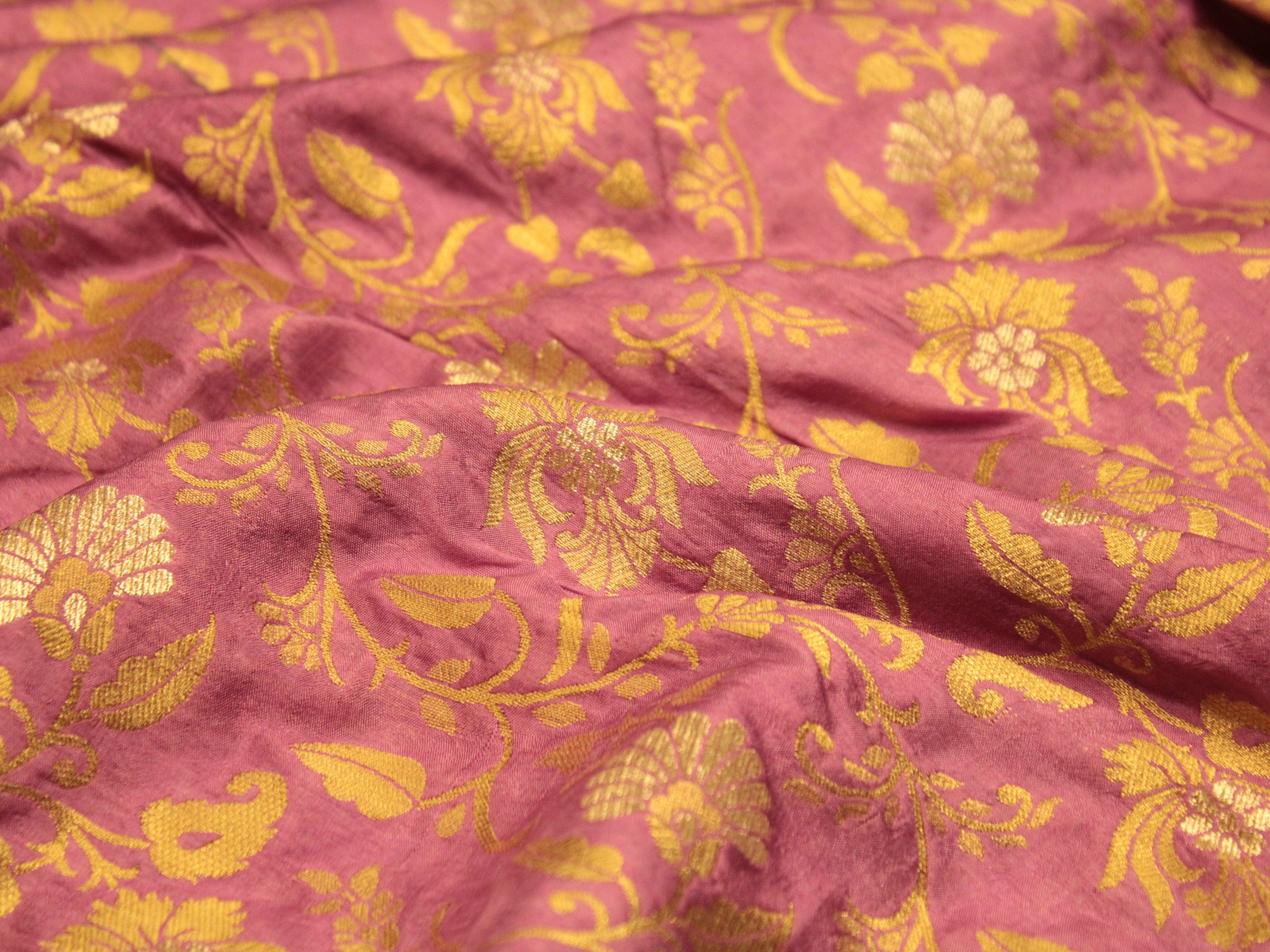 Banarsi Floral Brocade Fabric - Onion Pink - M'Foks