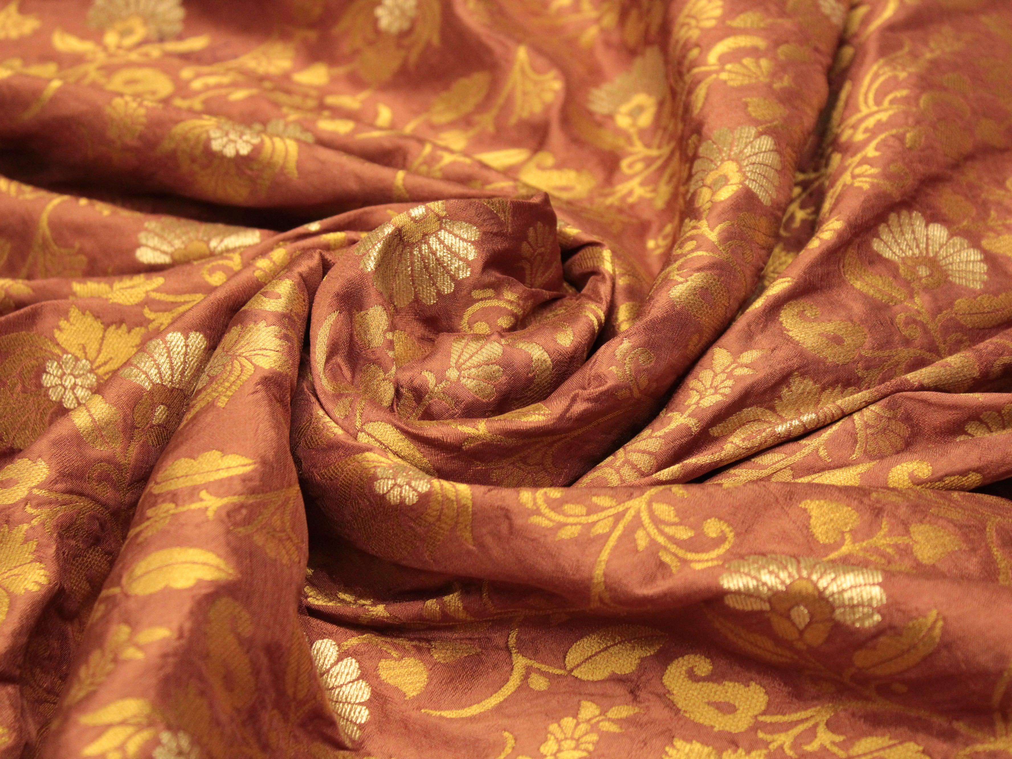 Banarsi Floral Brocade Fabric - Rusty Onion - M'Foks