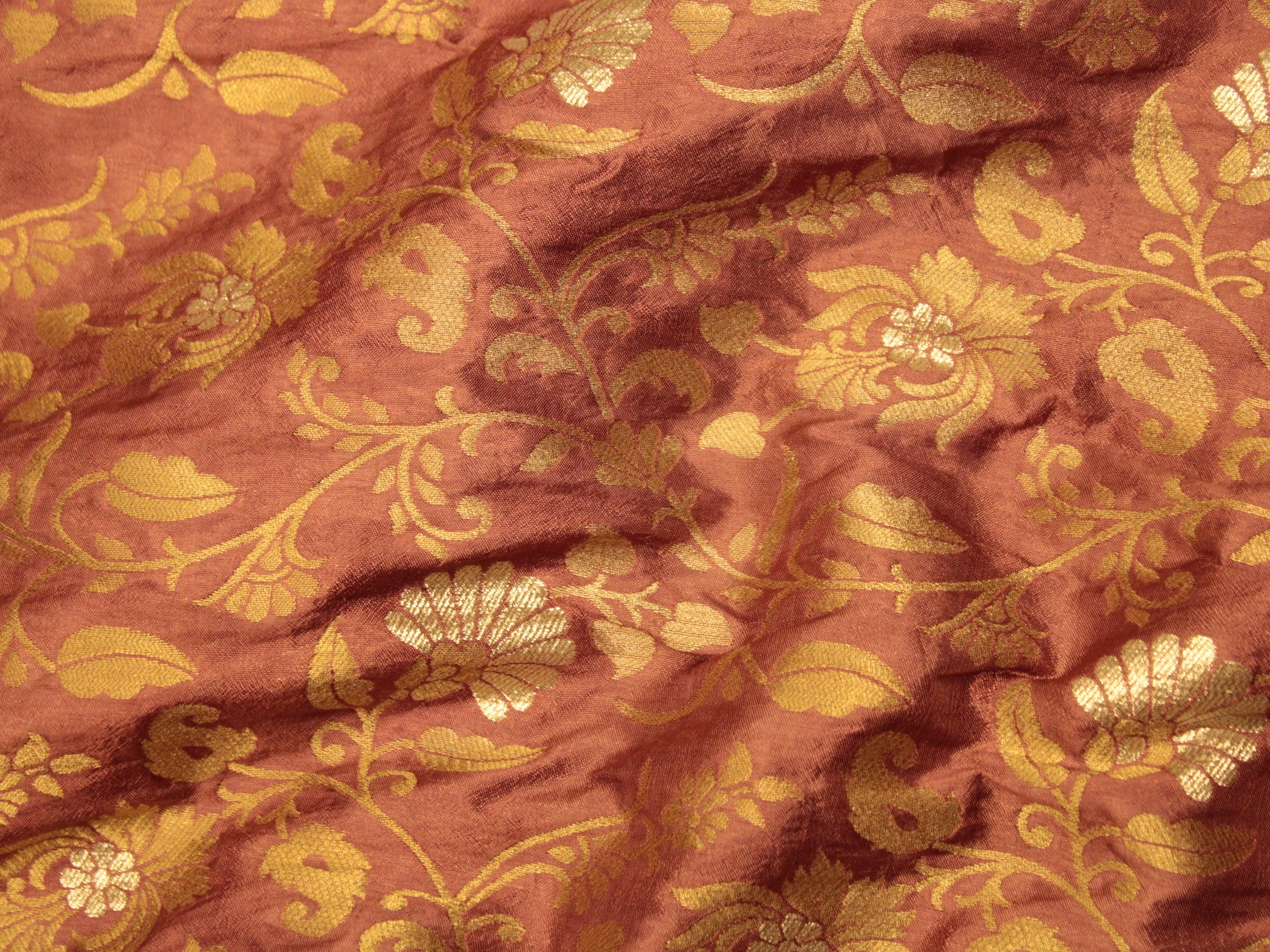 Banarsi Floral Brocade Fabric - Rusty Onion - M'Foks