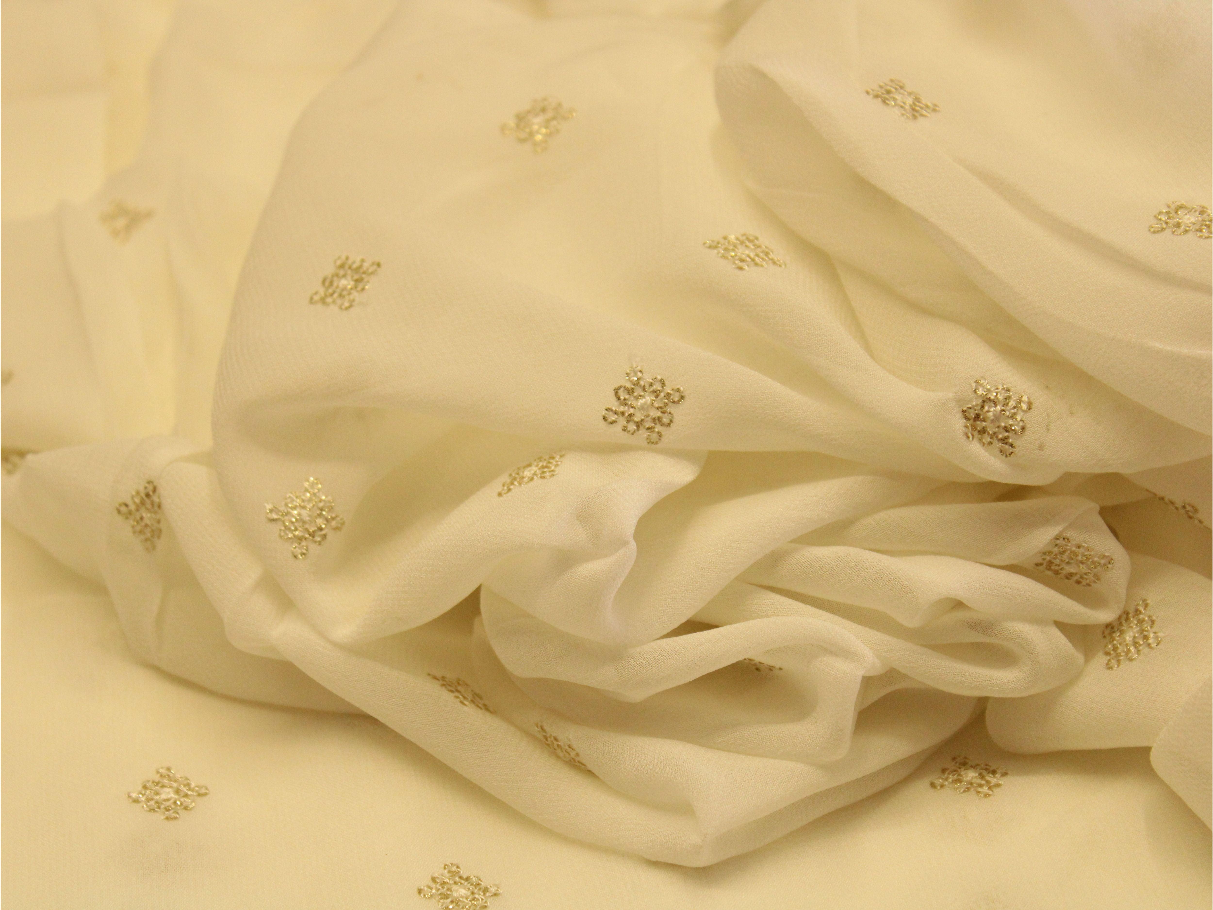 Bemberg Georgette Buti Work Fabric - White Dyeable - M'Foks