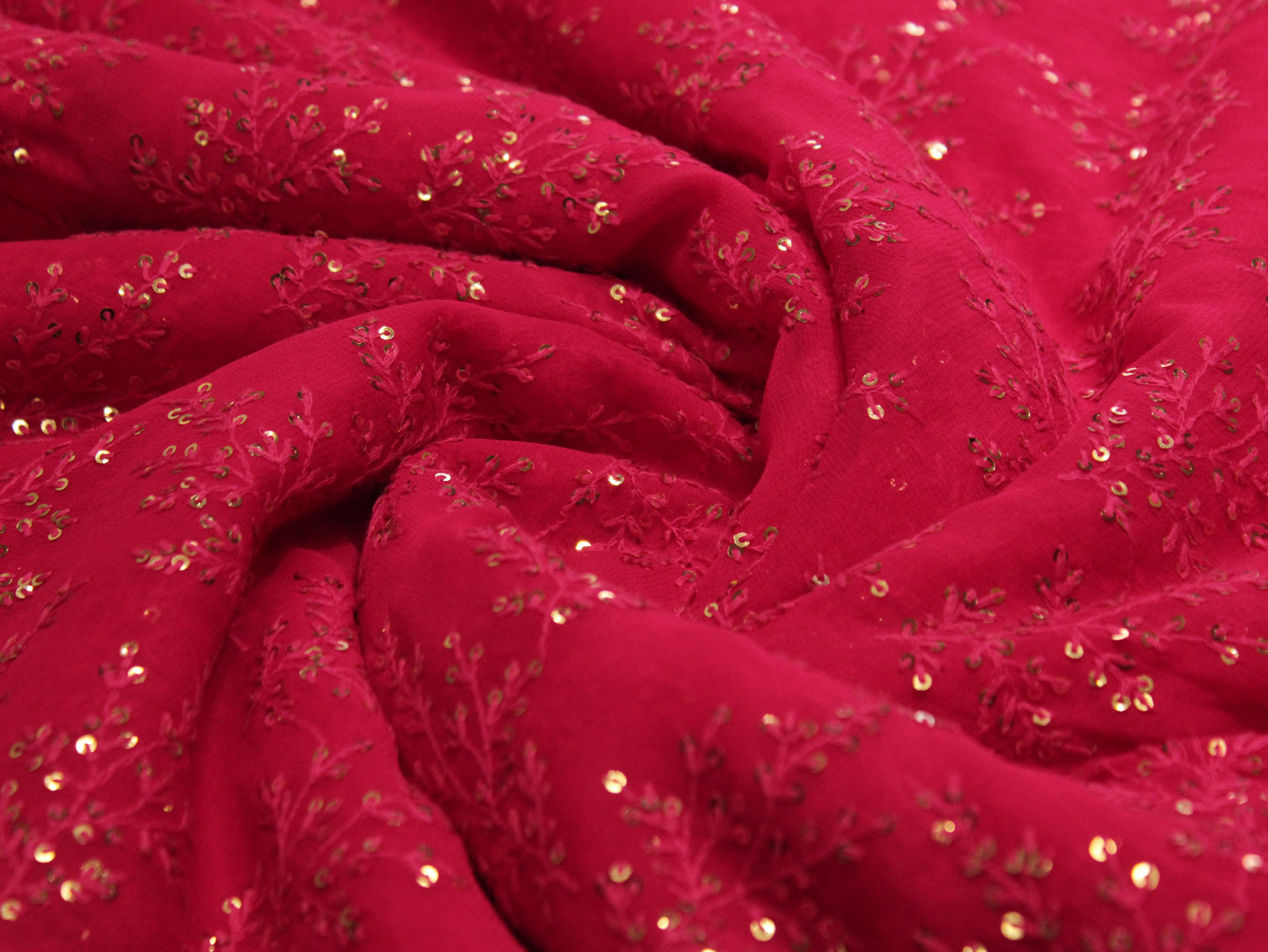 Bemberg Georgette Lucknawi Thread & Sequin Work Fabric - Rani - M'Foks