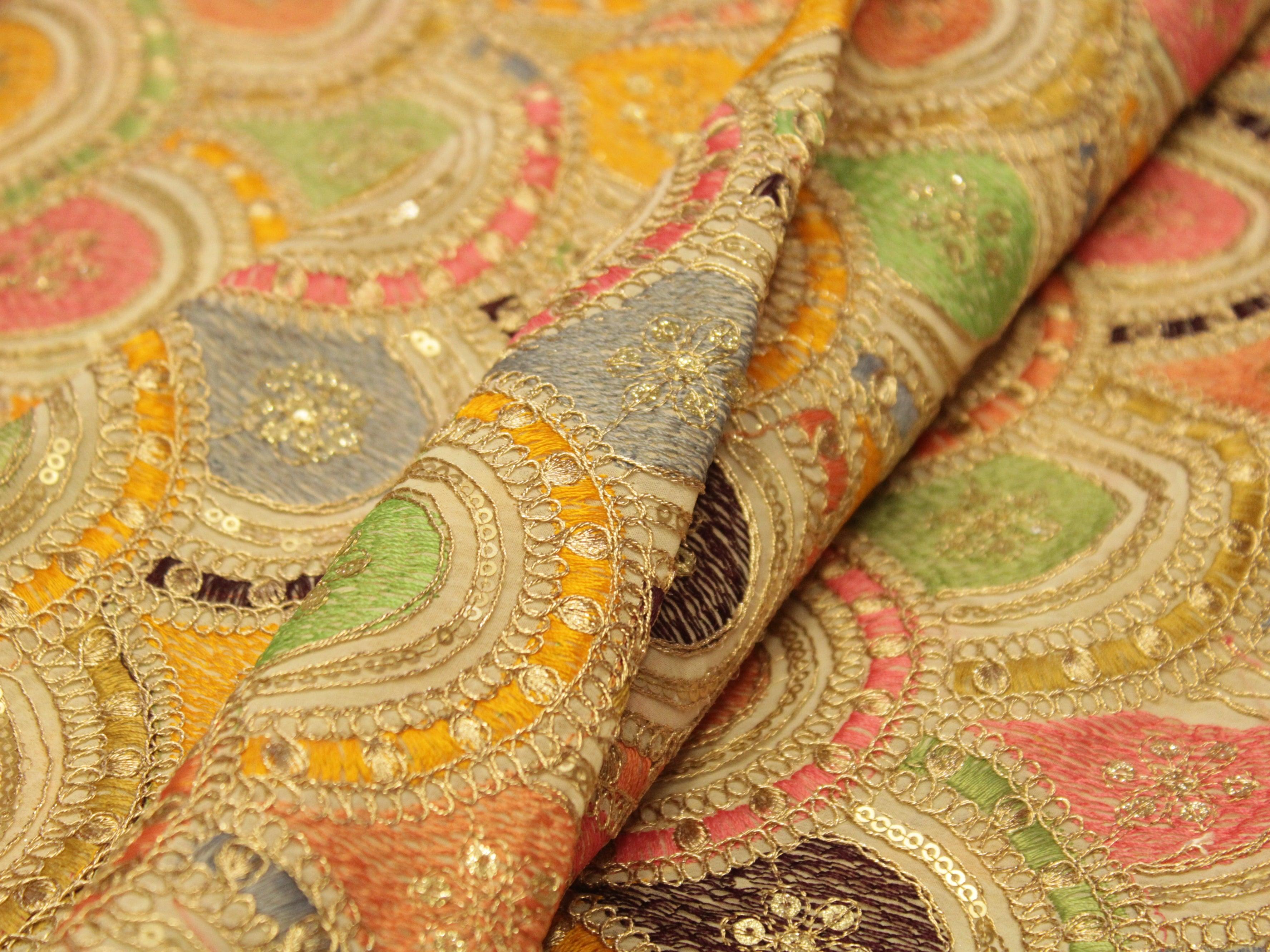 Celestial Threads: Georgette Multi Thread Work Fiesta fabric by M'Foks - M'Foks