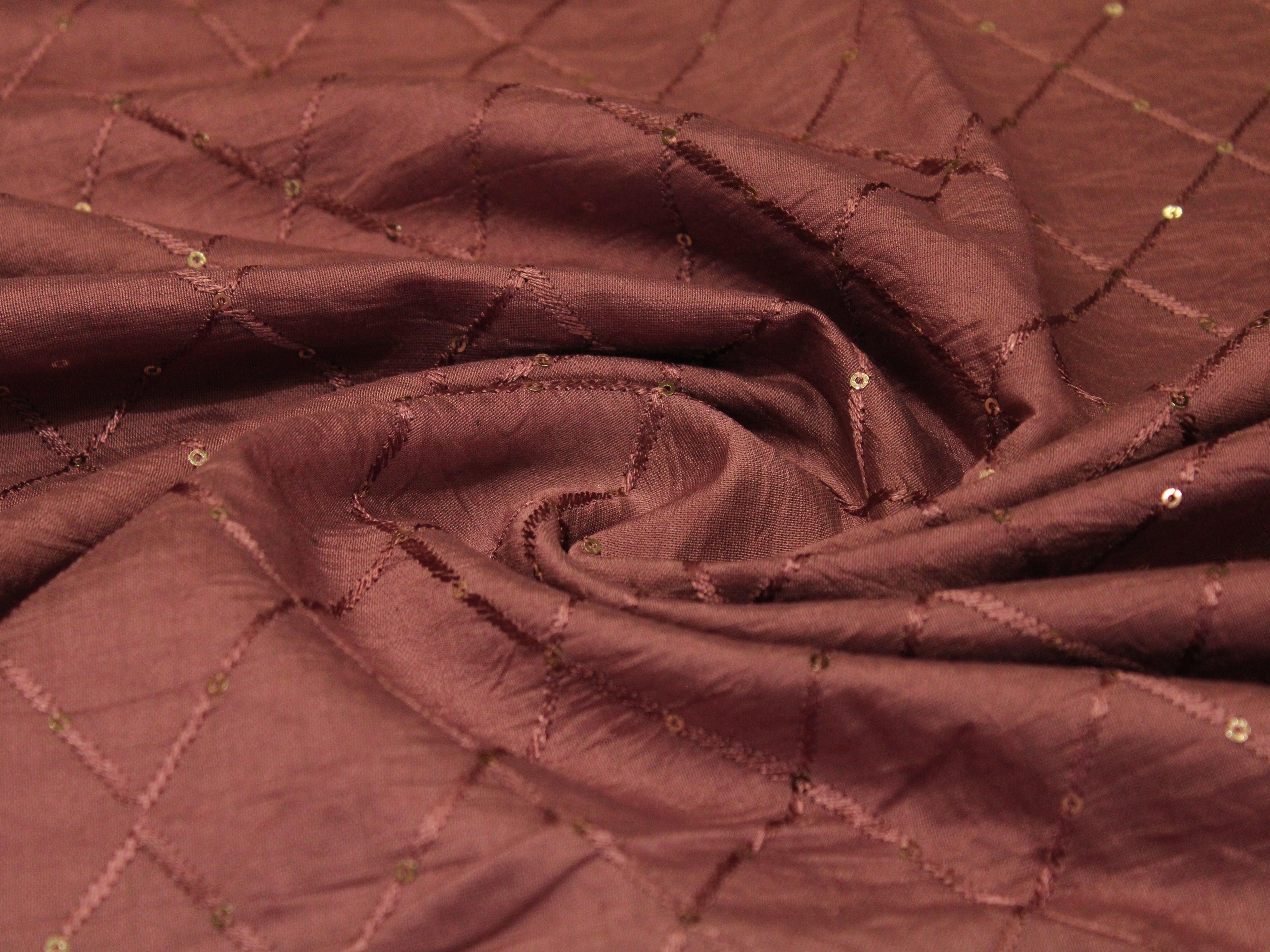 Chanderi Silk Sequin Box Work Fabric - Onion - M'Foks