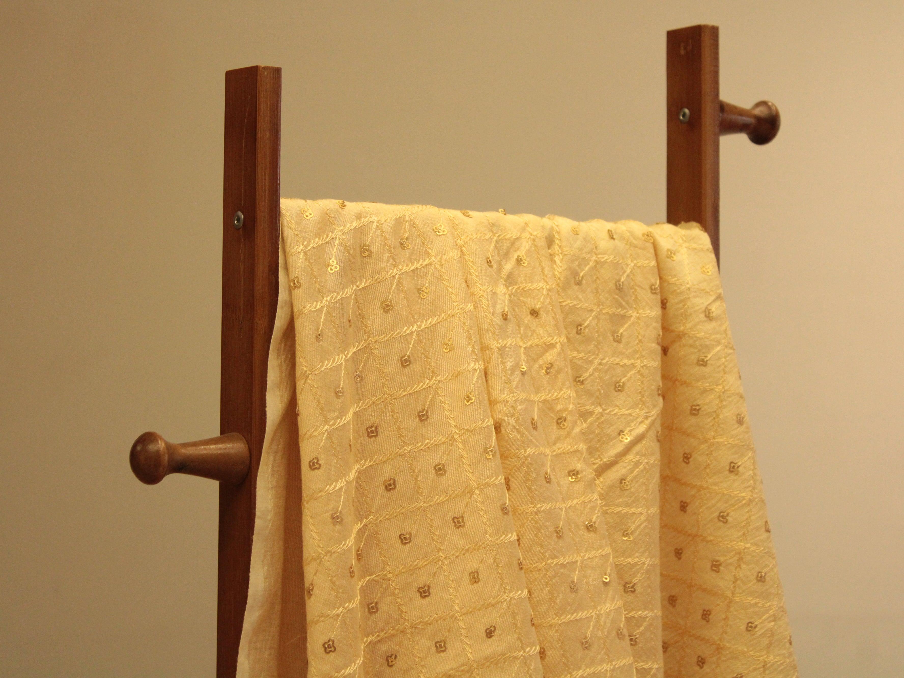 Chanderi Silk Sequin Work Fabric - Biege - M'Foks