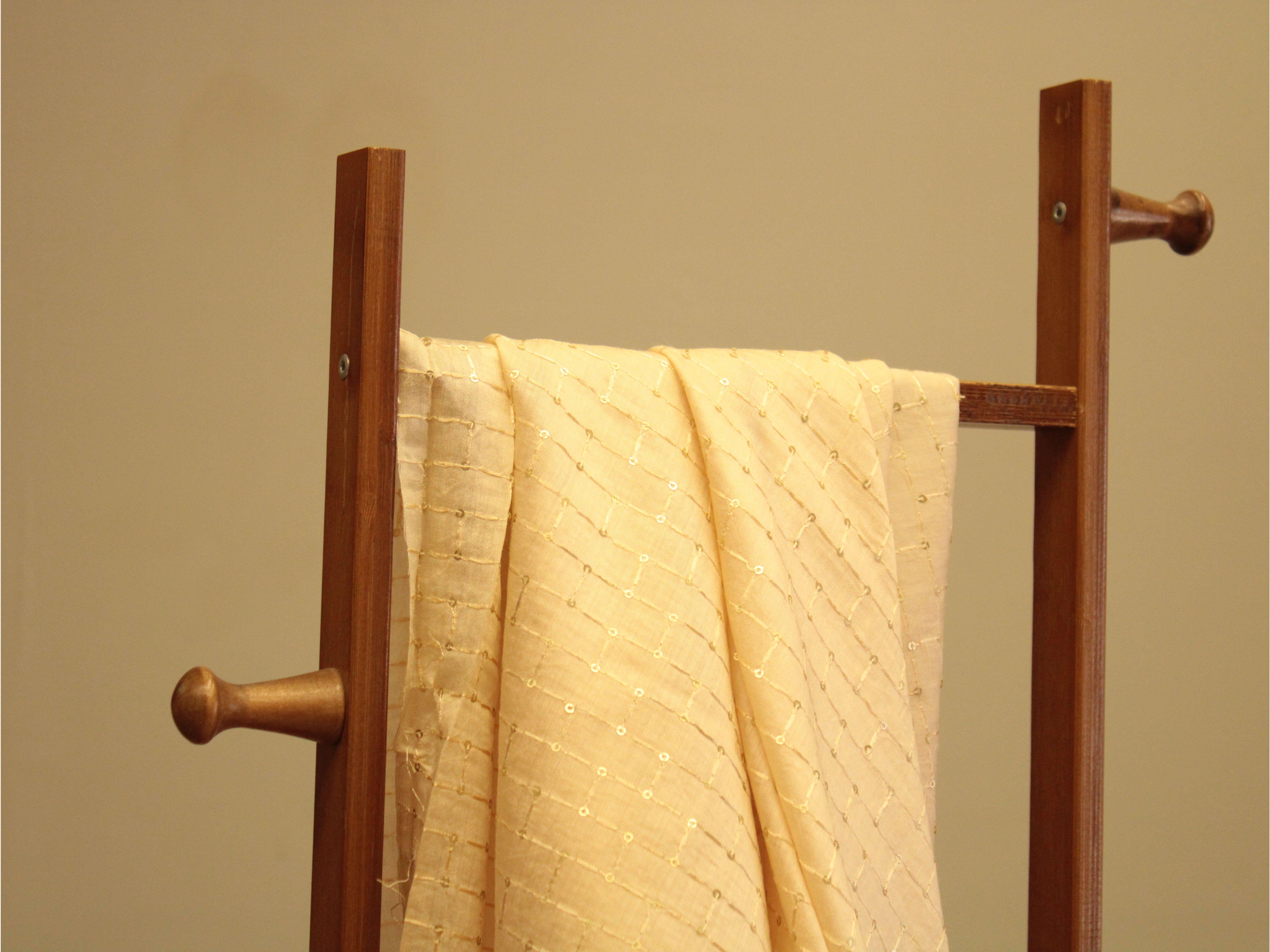 Chanderi Silk Thread & Sequin Work Fabric - Beige - M'Foks