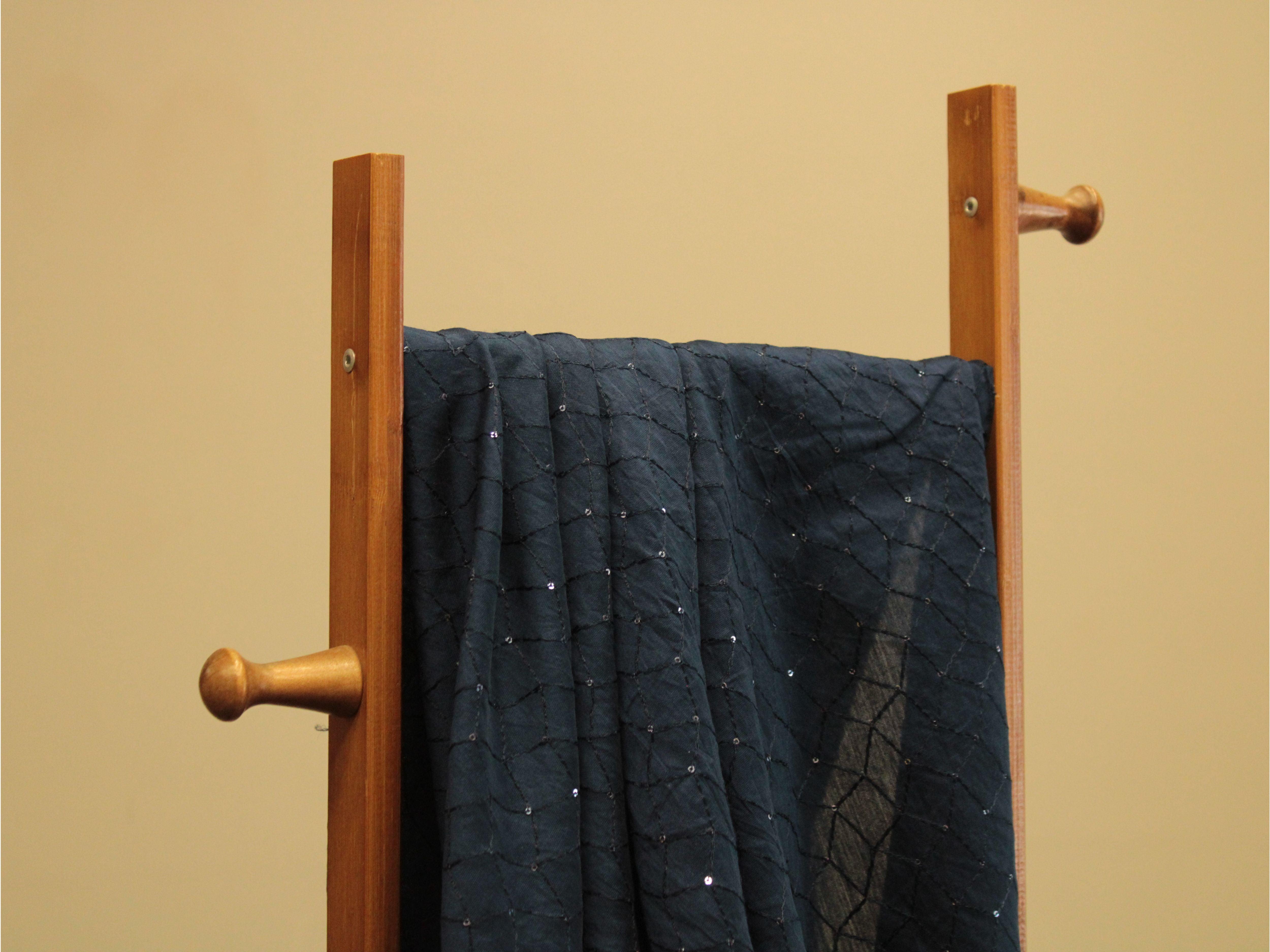 Chanderi Silk Thread & Sequin Work Fabric - Teal Blue - M'Foks