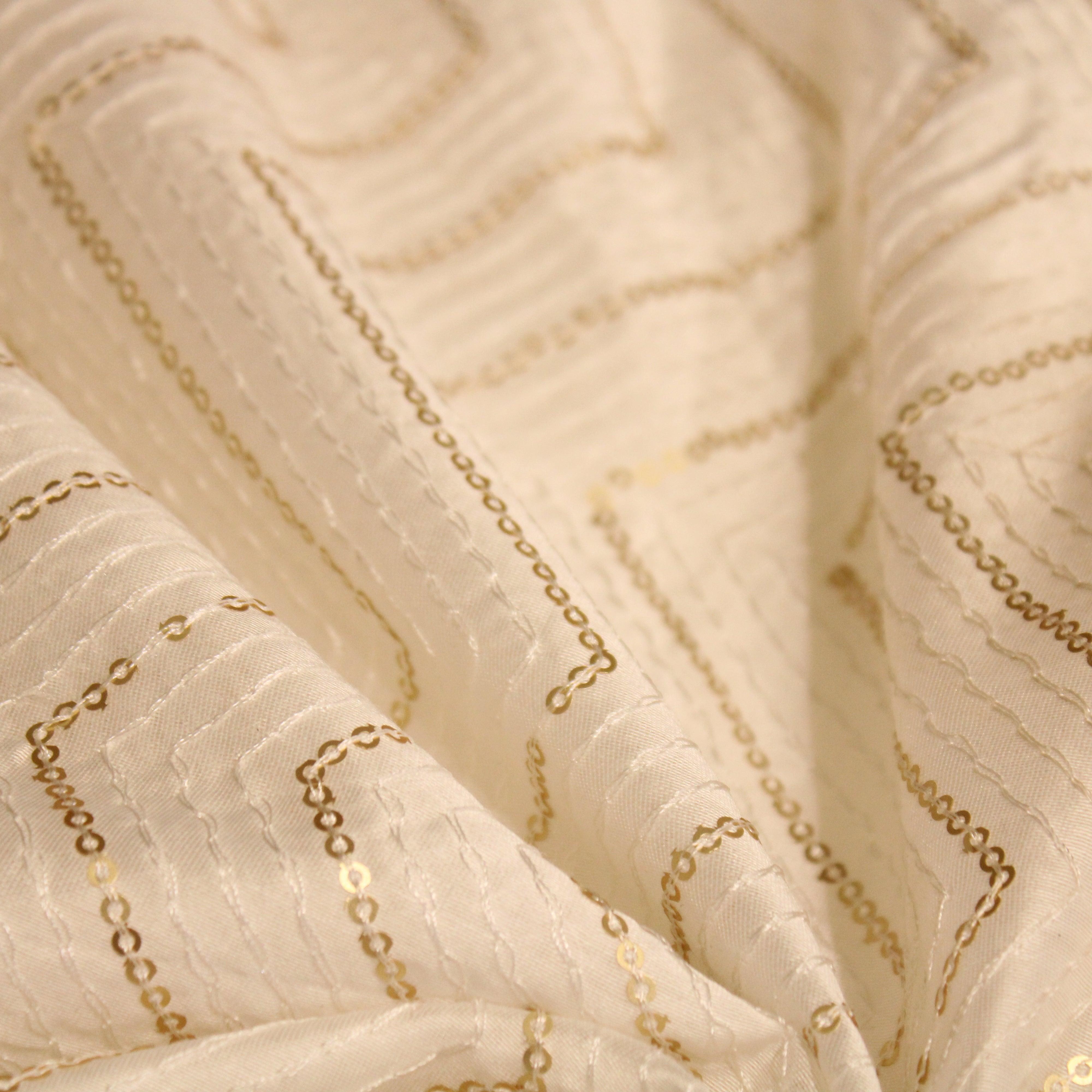 Chanderi Silk Thread & Sequin Work Fabric - White Dyeable - M'Foks