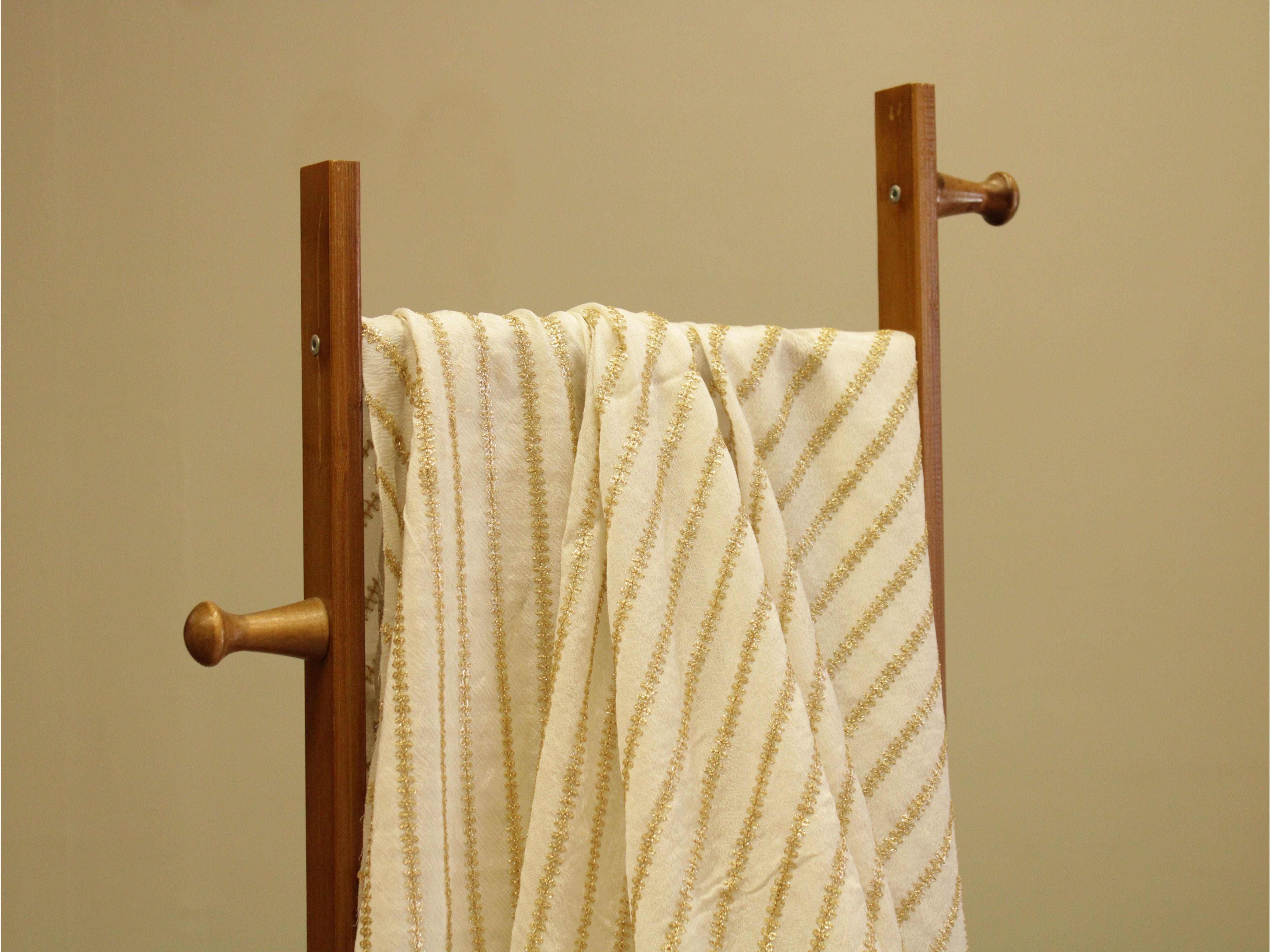 Chinon Micro Thread & Sequins Work Lehariya Fabric - White Dyeable - M'Foks