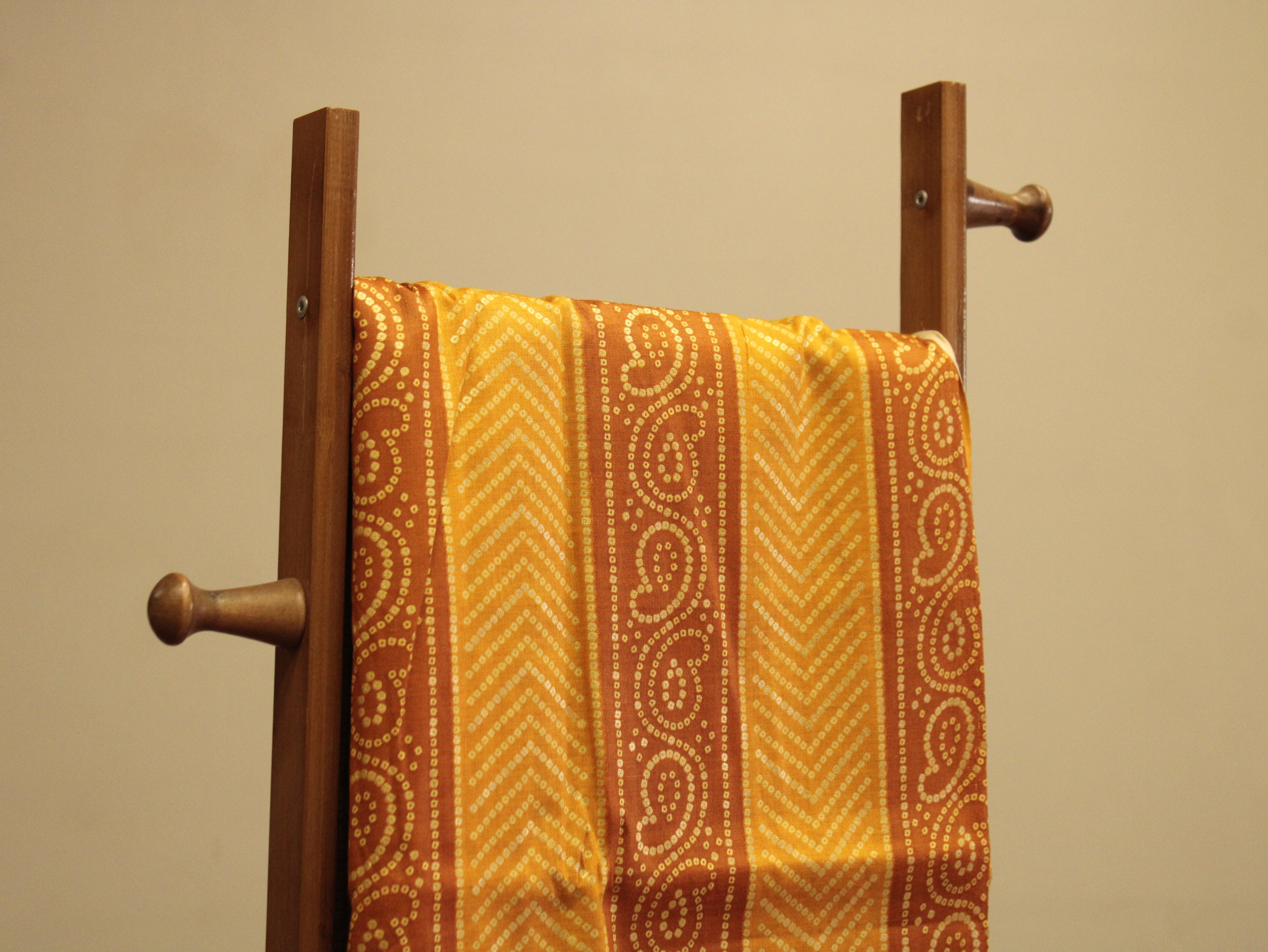 Cotton Satin Bandhini Foil Print Fabric - Mustard - M'Foks