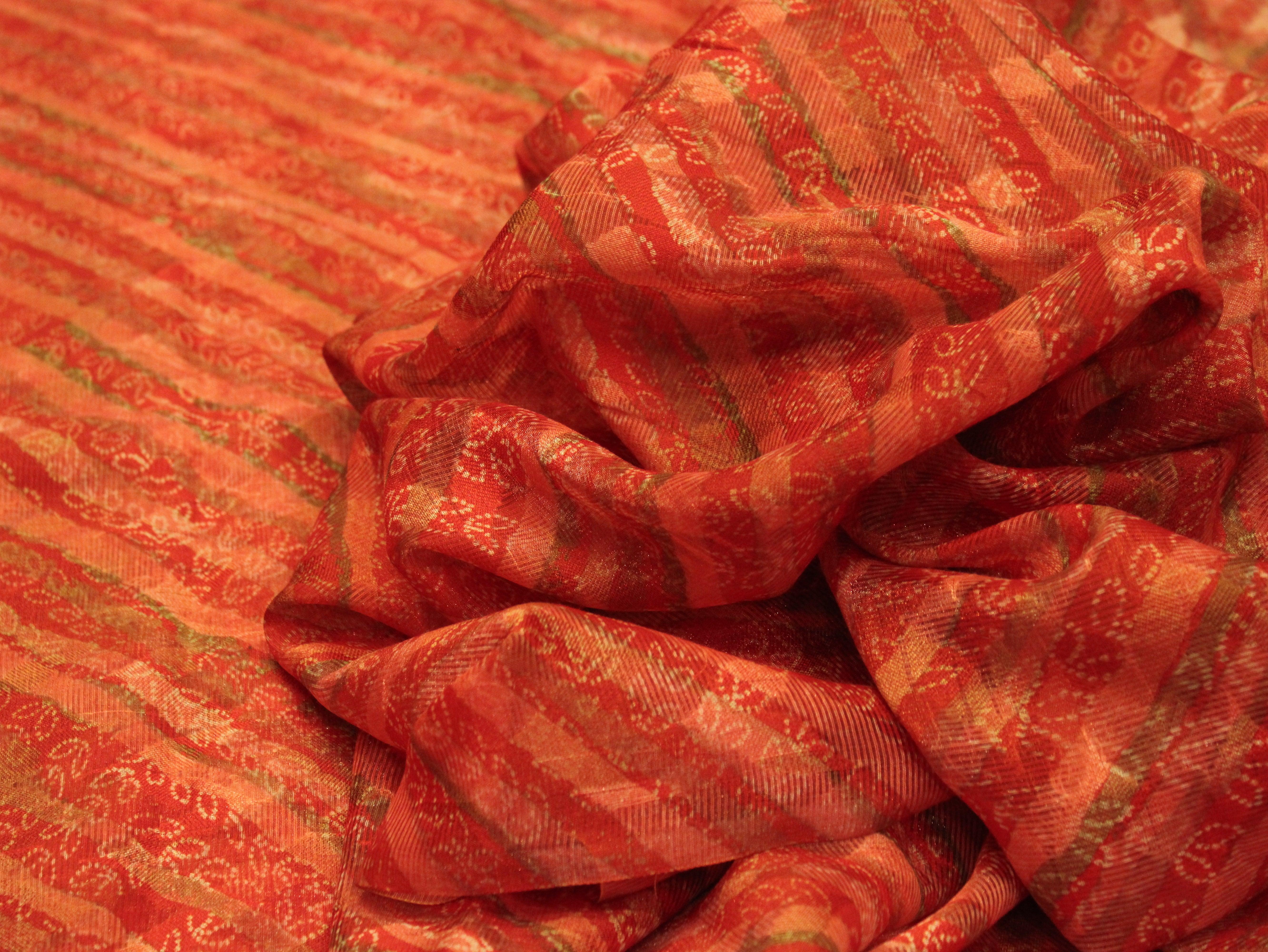 Digital Print Doria Silk Fabric - Orange - M'Foks
