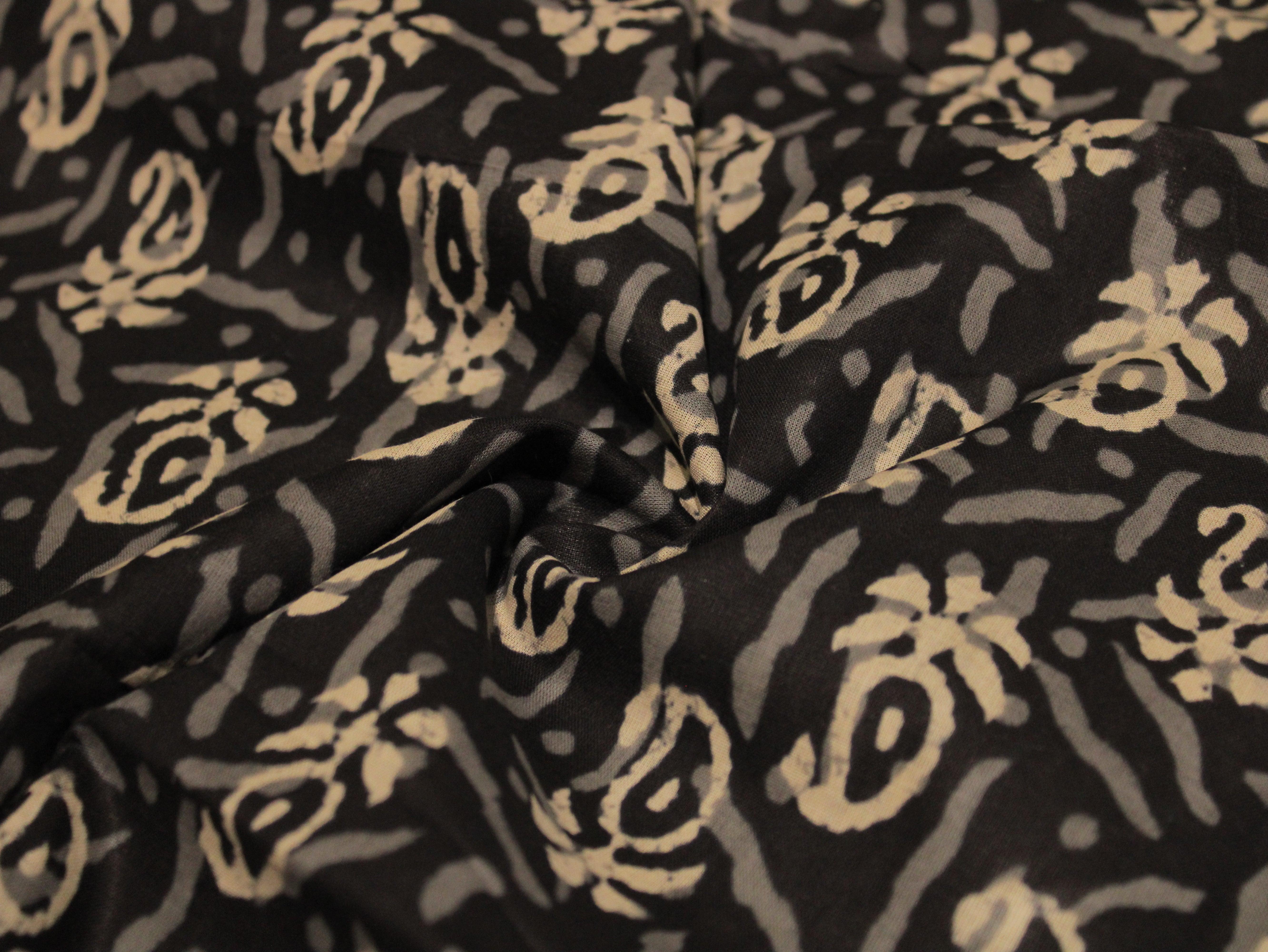 Euphoric - Cotton Hand block Printed Fabric by M'Foks - Black - M'Foks