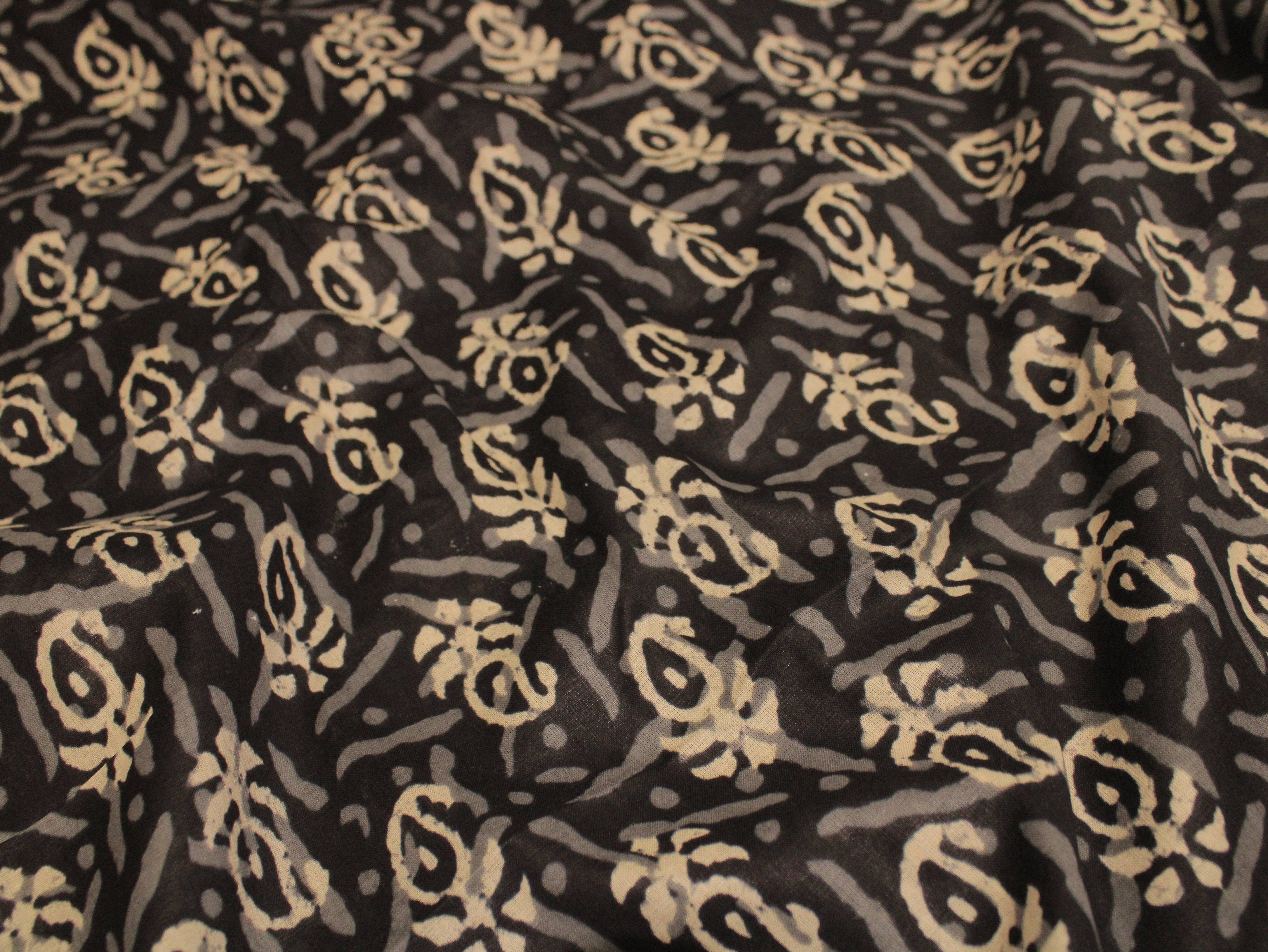 Euphoric - Cotton Hand block Printed Fabric by M'Foks - Black - M'Foks