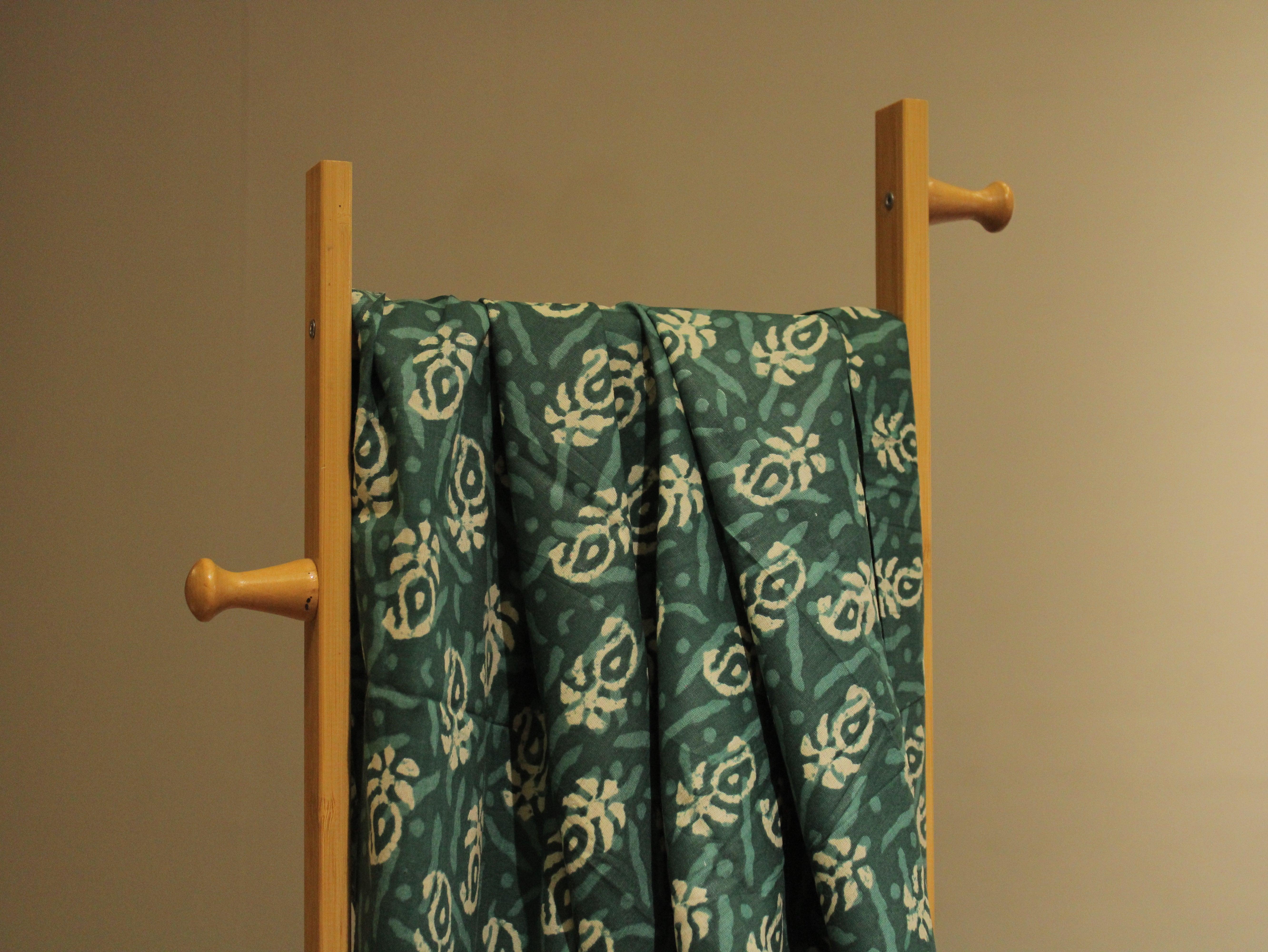 Euphoric - Cotton Hand block Printed Fabric by M'Foks - Green - M'Foks