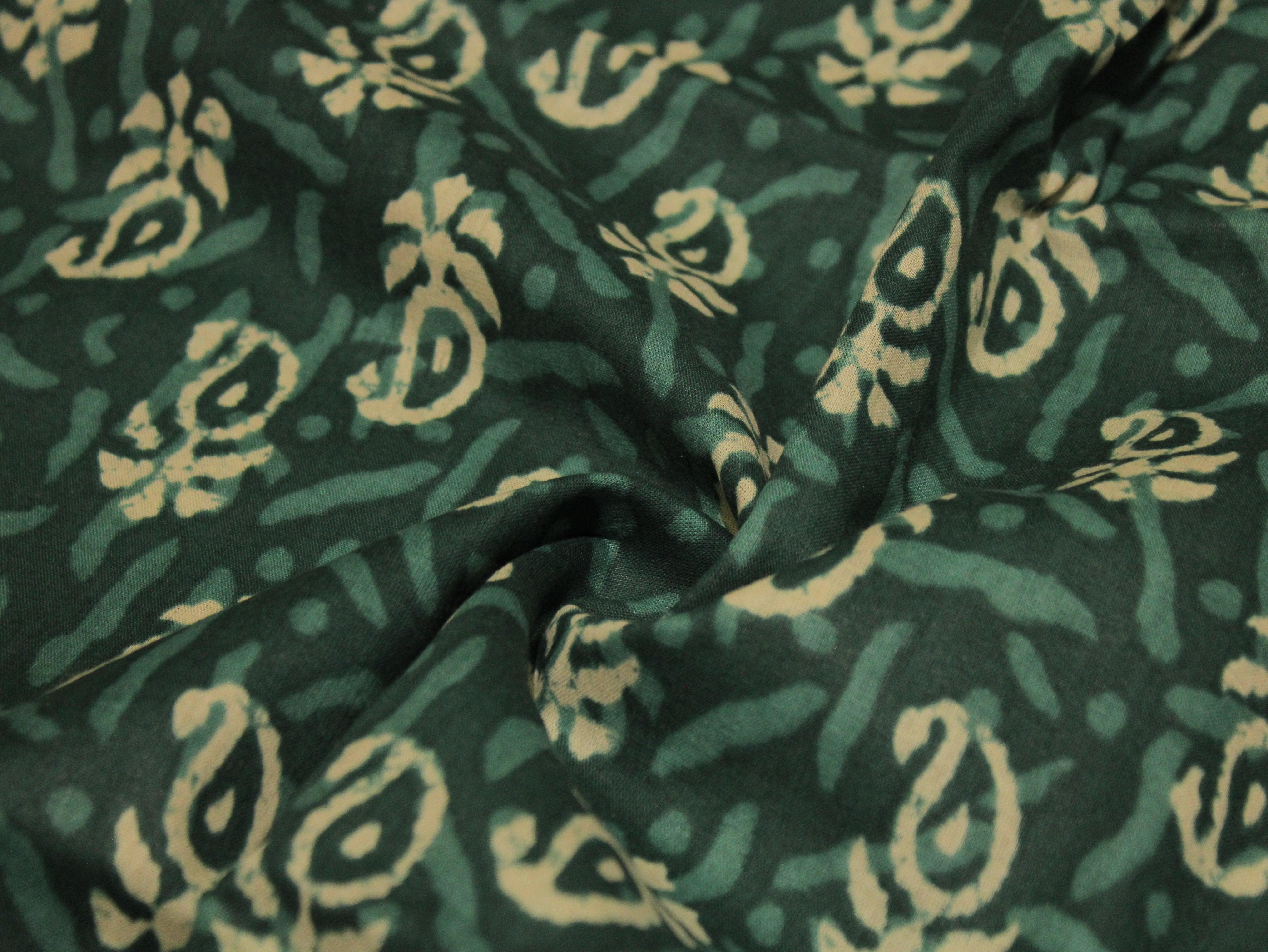 Euphoric - Cotton Hand block Printed Fabric by M'Foks - Green - M'Foks