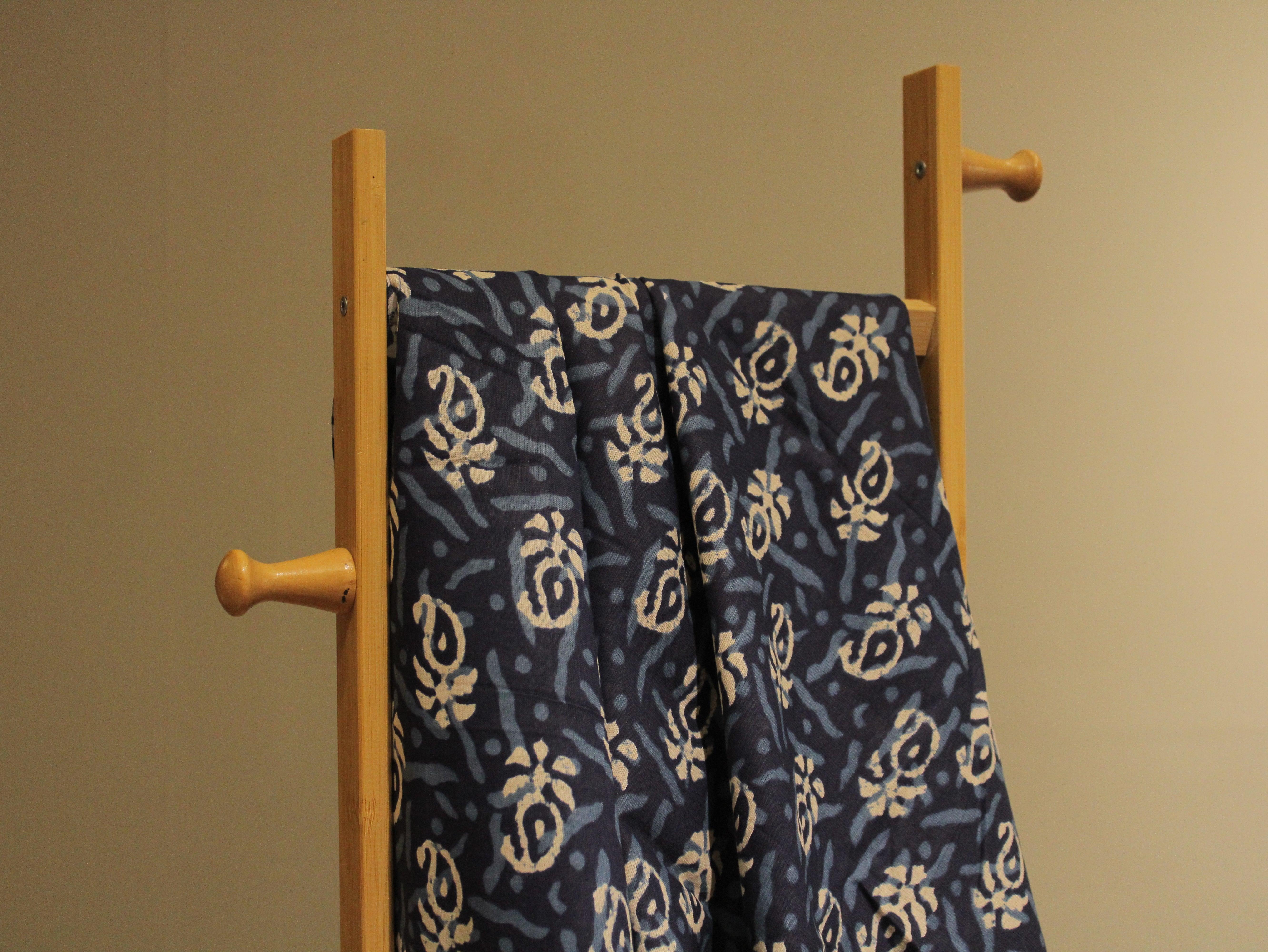 Euphoric - Cotton Hand block Printed Fabric by M'Foks - Indigo - M'Foks