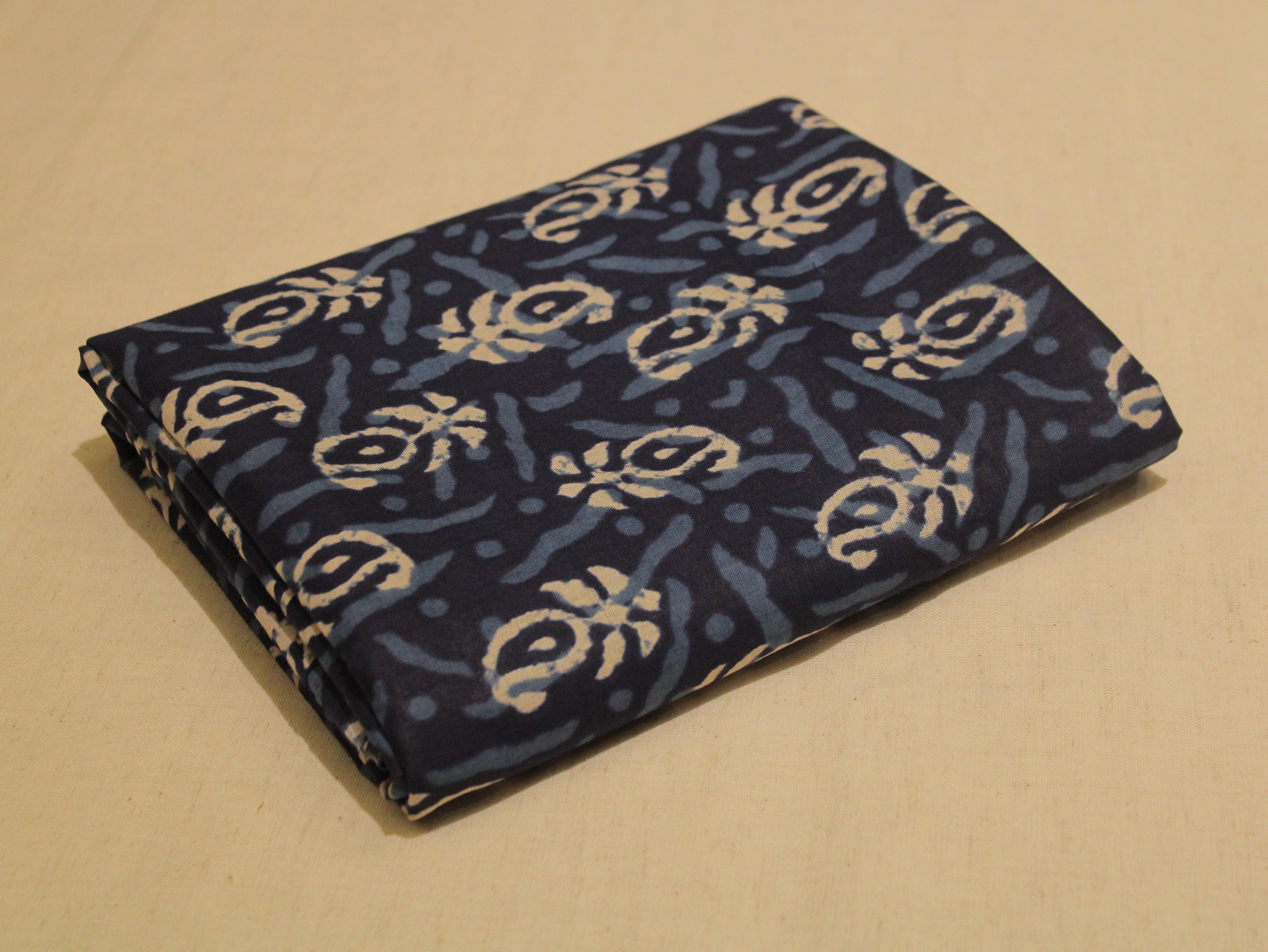 Euphoric - Cotton Hand block Printed Fabric by M'Foks - Indigo - M'Foks