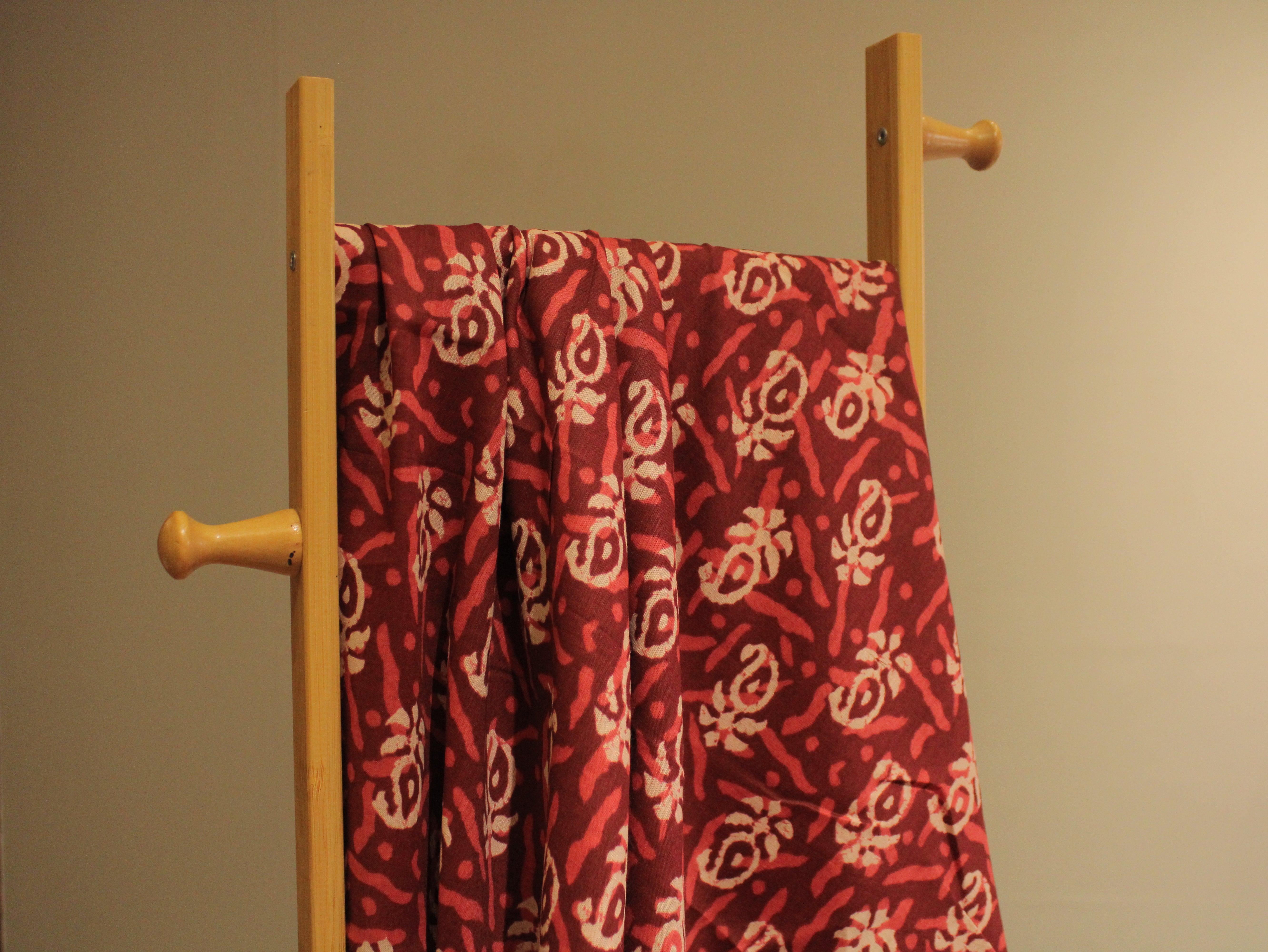 Euphoric - Cotton Hand block Printed Fabric by M'Foks - Maroon - M'Foks