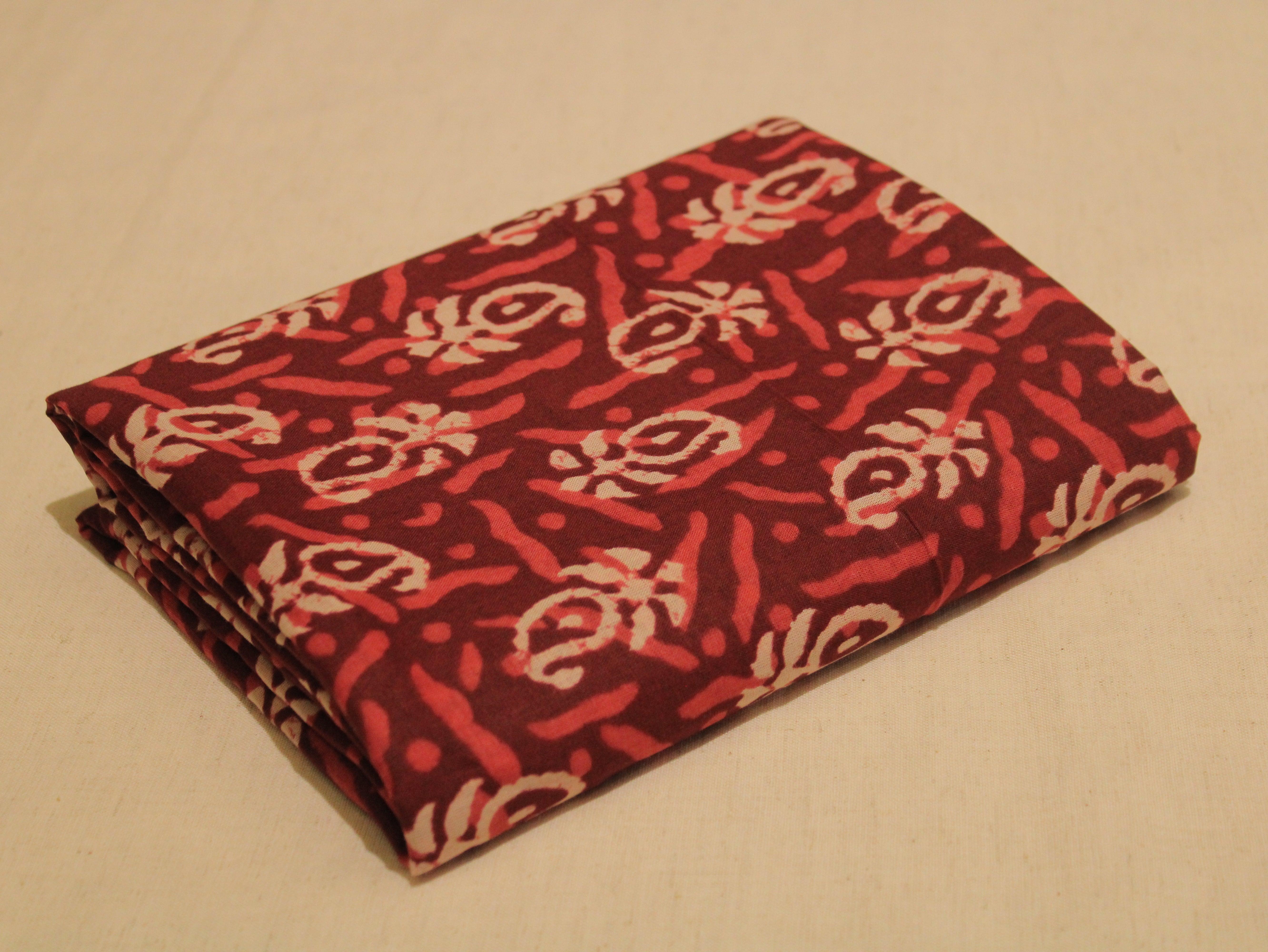 Euphoric - Cotton Hand block Printed Fabric by M'Foks - Maroon - M'Foks