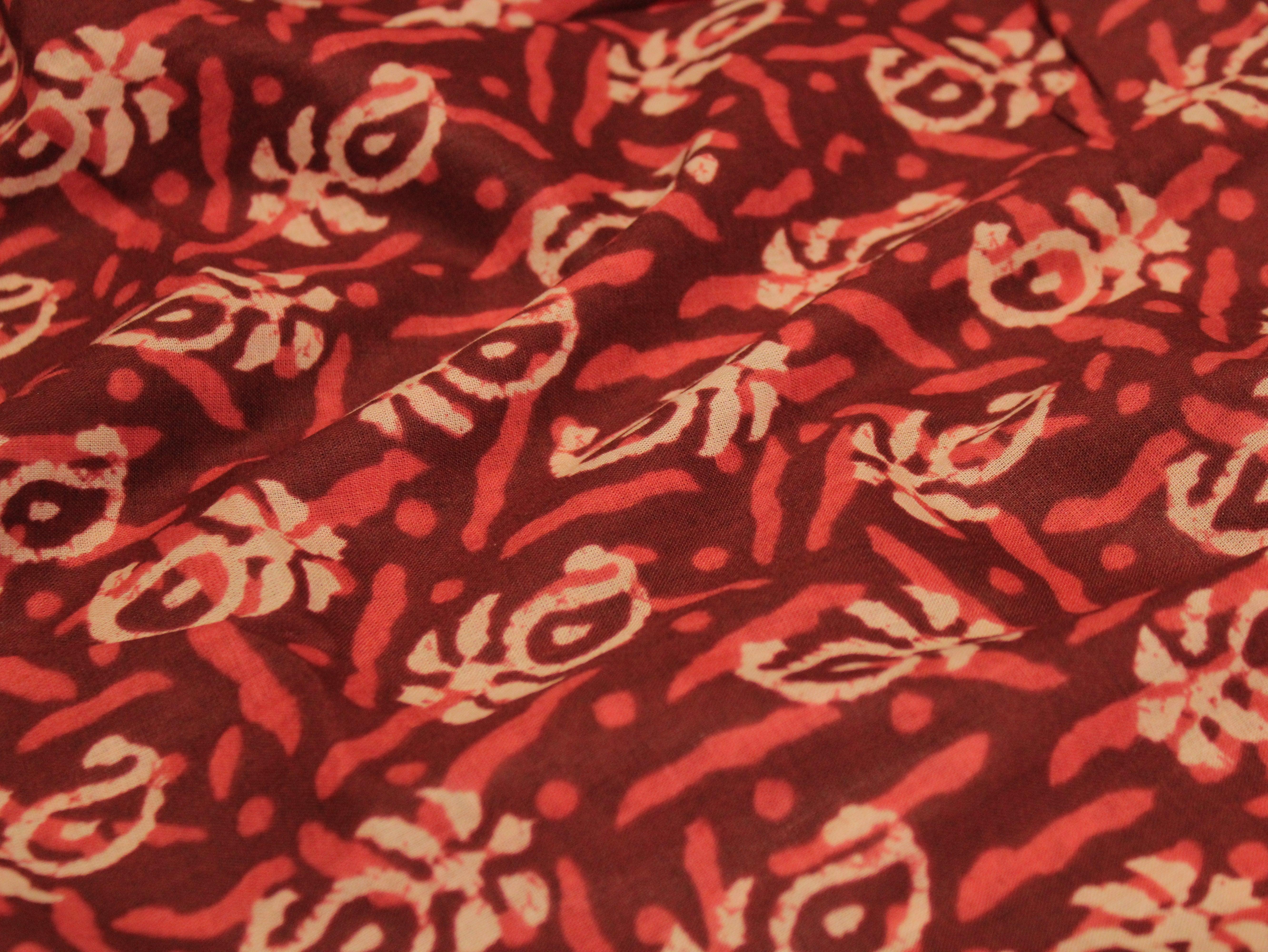 Euphoric - Cotton Hand block Printed Fabric by M'Foks - Maroon - M'Foks