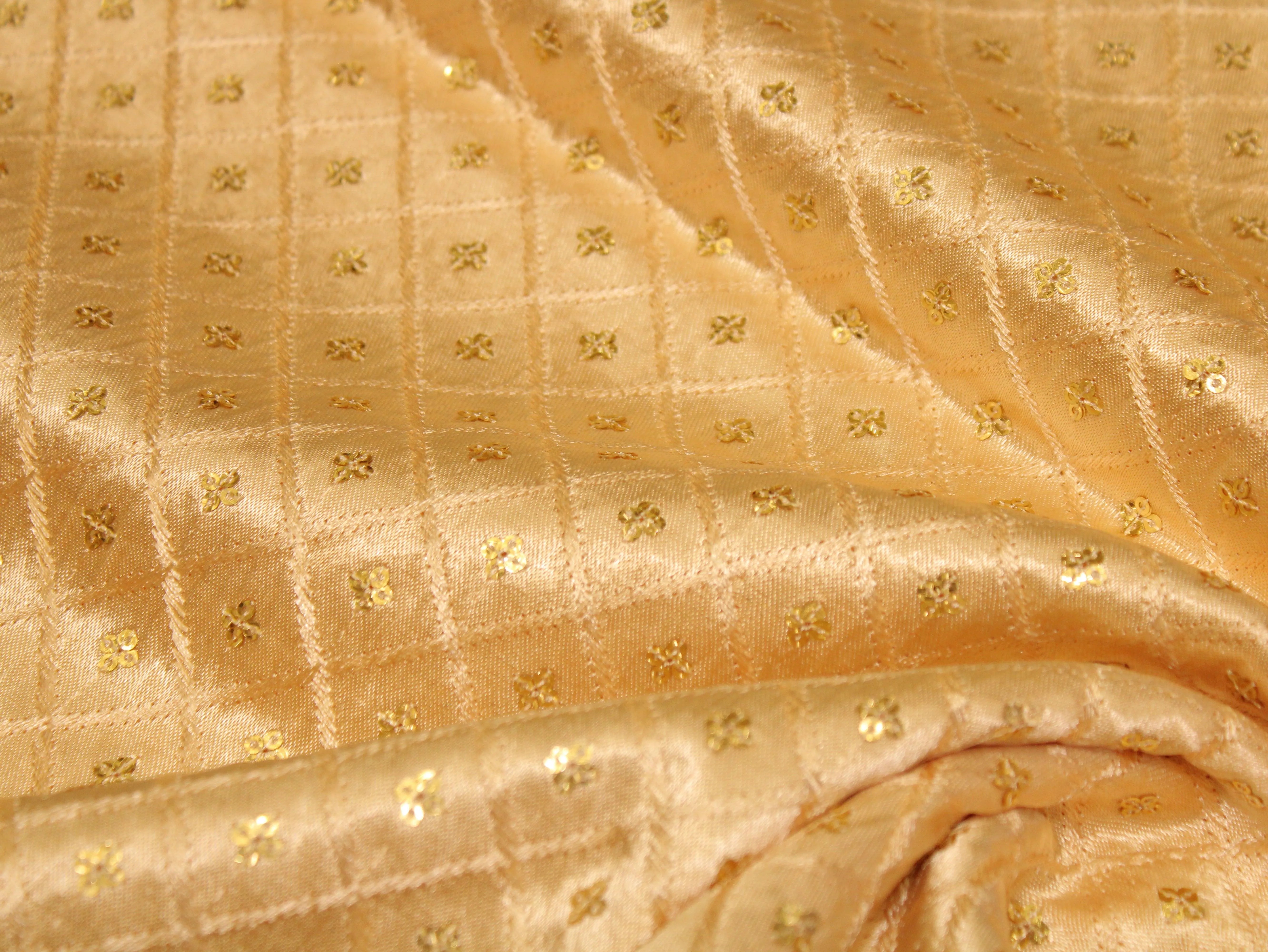 Gaji Silk Sequin Work Fabric - Golden - M'Foks