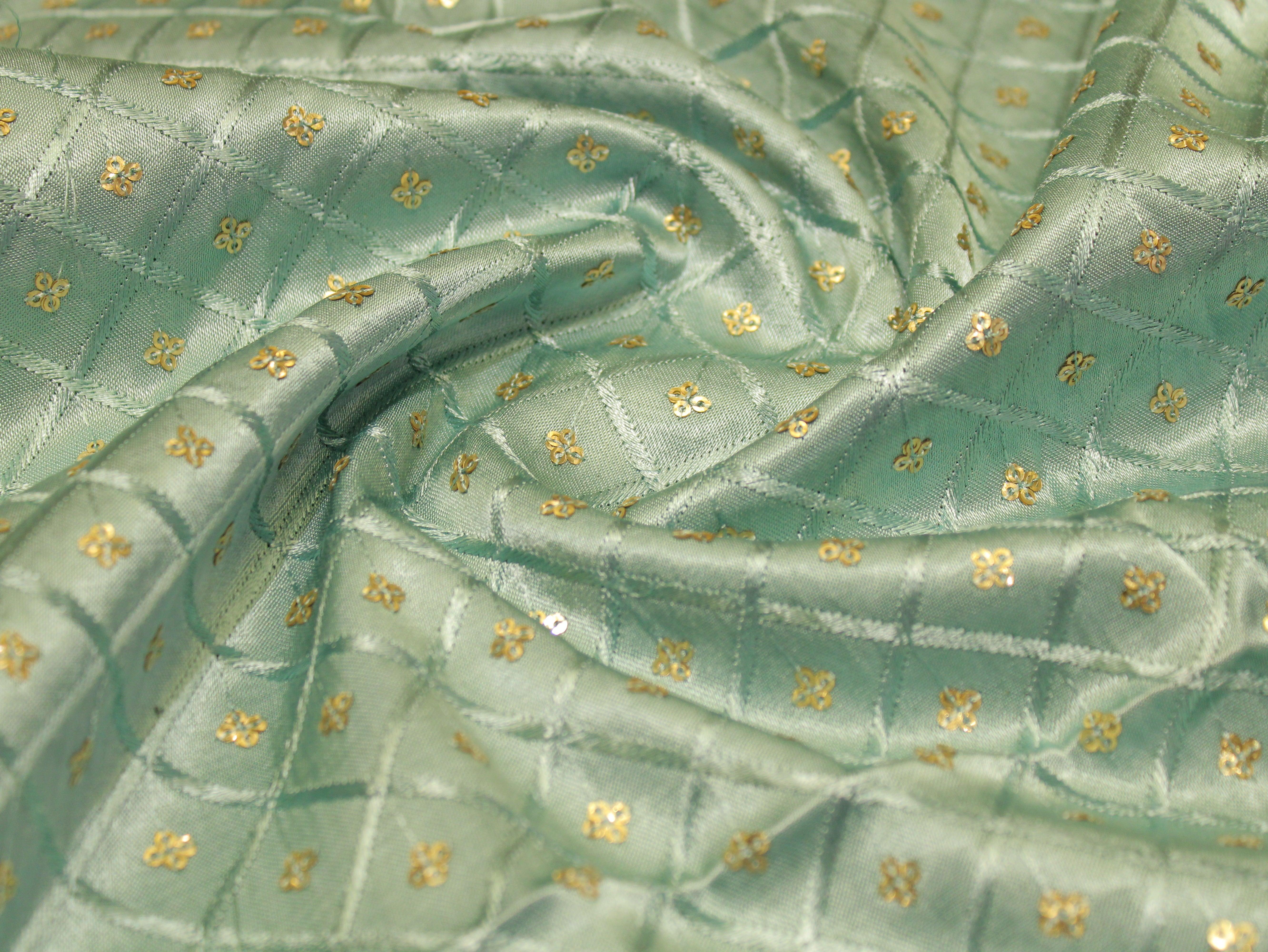 Gaji Silk Sequin Work Fabric - Pastel Blue - M'Foks