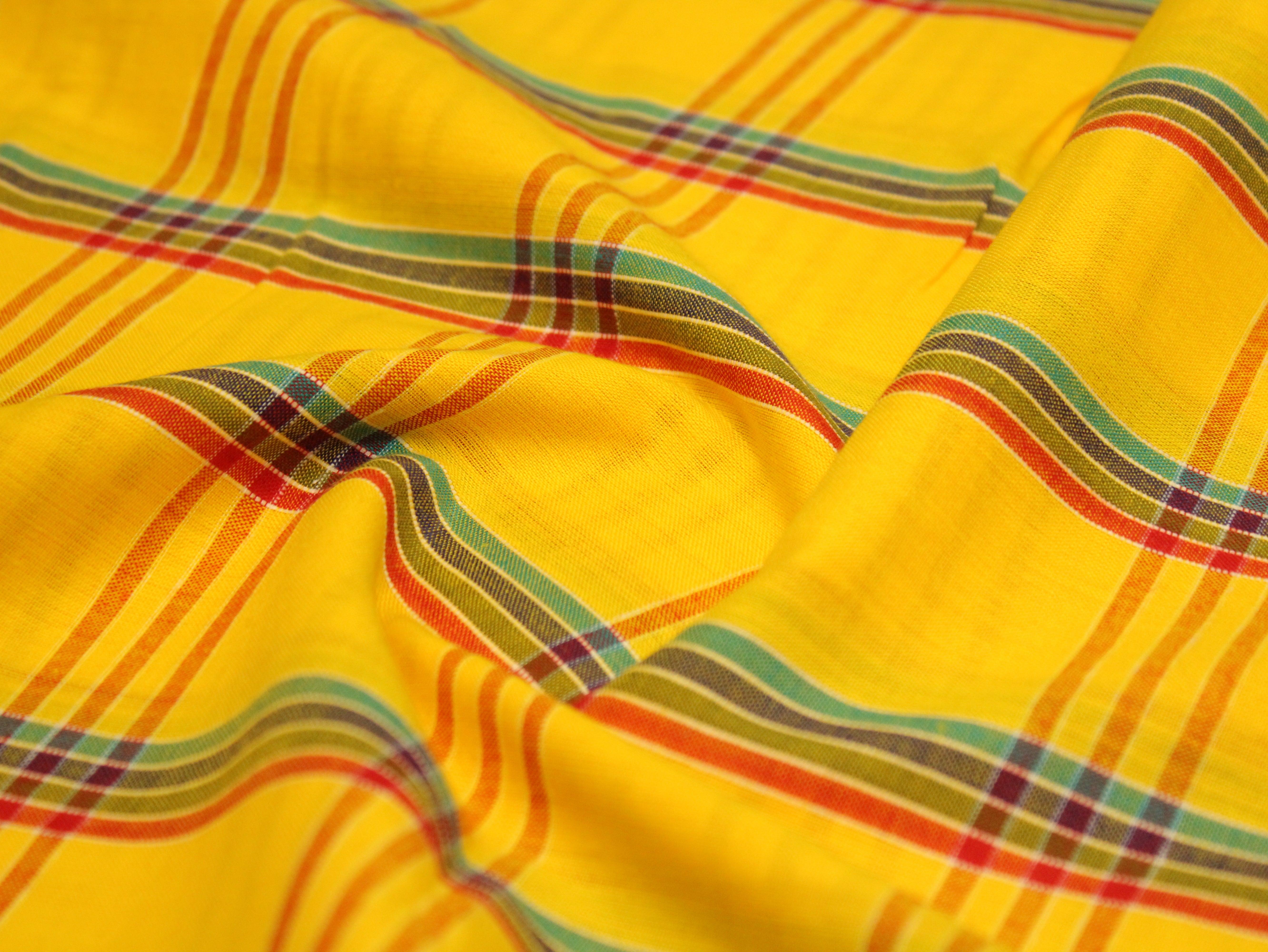 Handloom Cotton Woven Fabric - Yellow - M'Foks