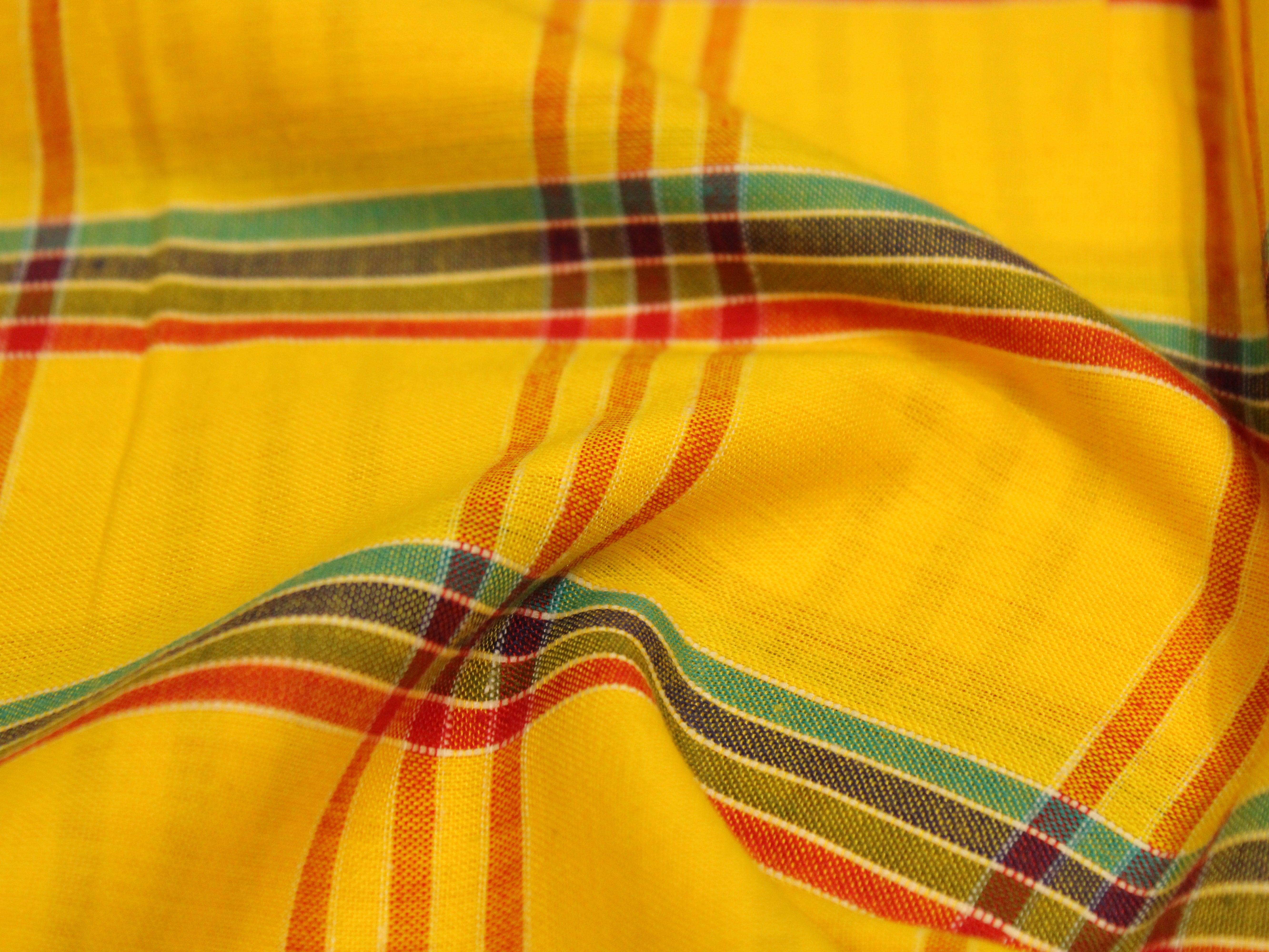 Handloom Cotton Woven Fabric - Yellow - M'Foks