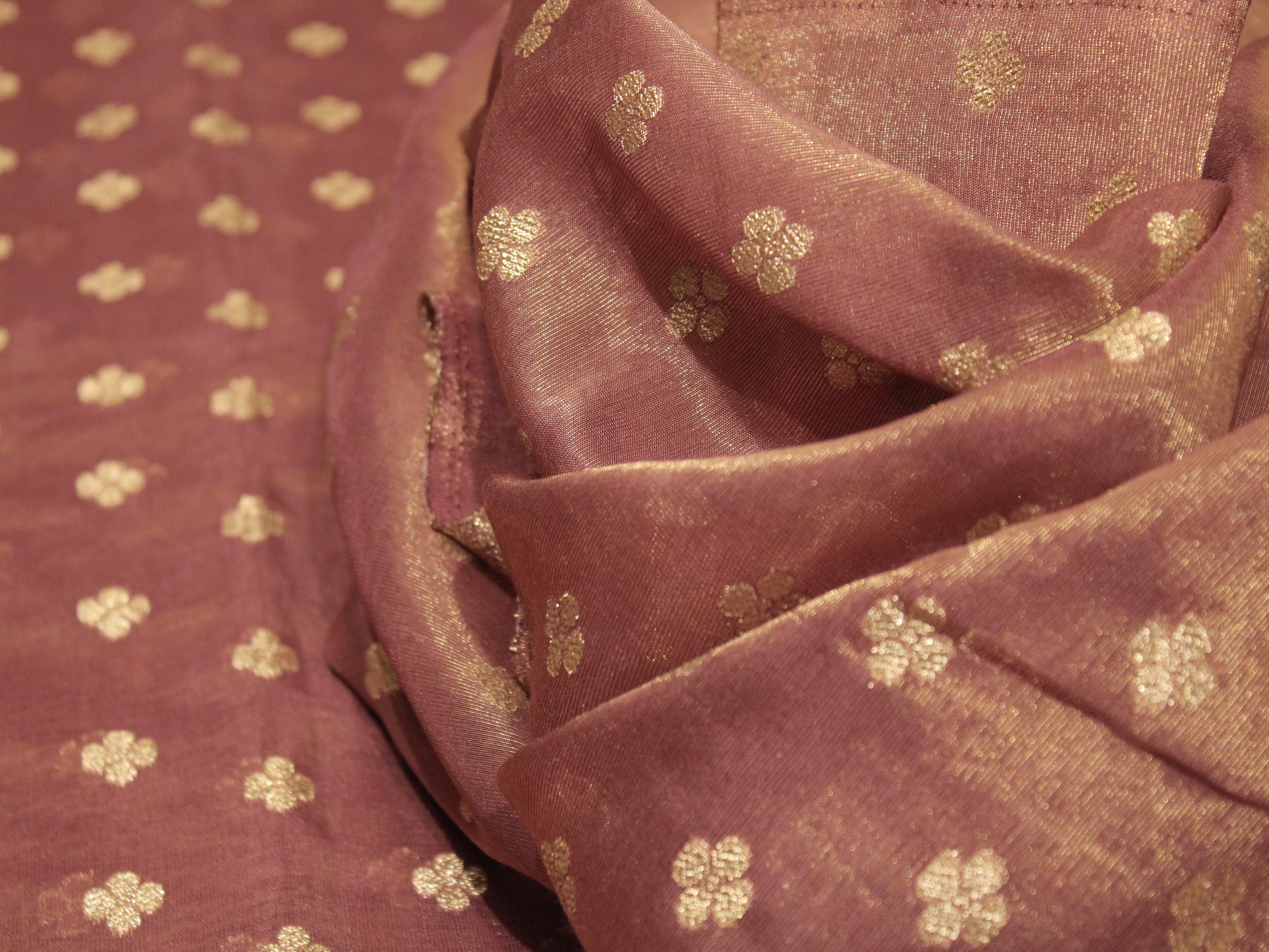 Ivory Elegance: Premium Banarasi Buti Tissue Fabric - Onion - M'Foks