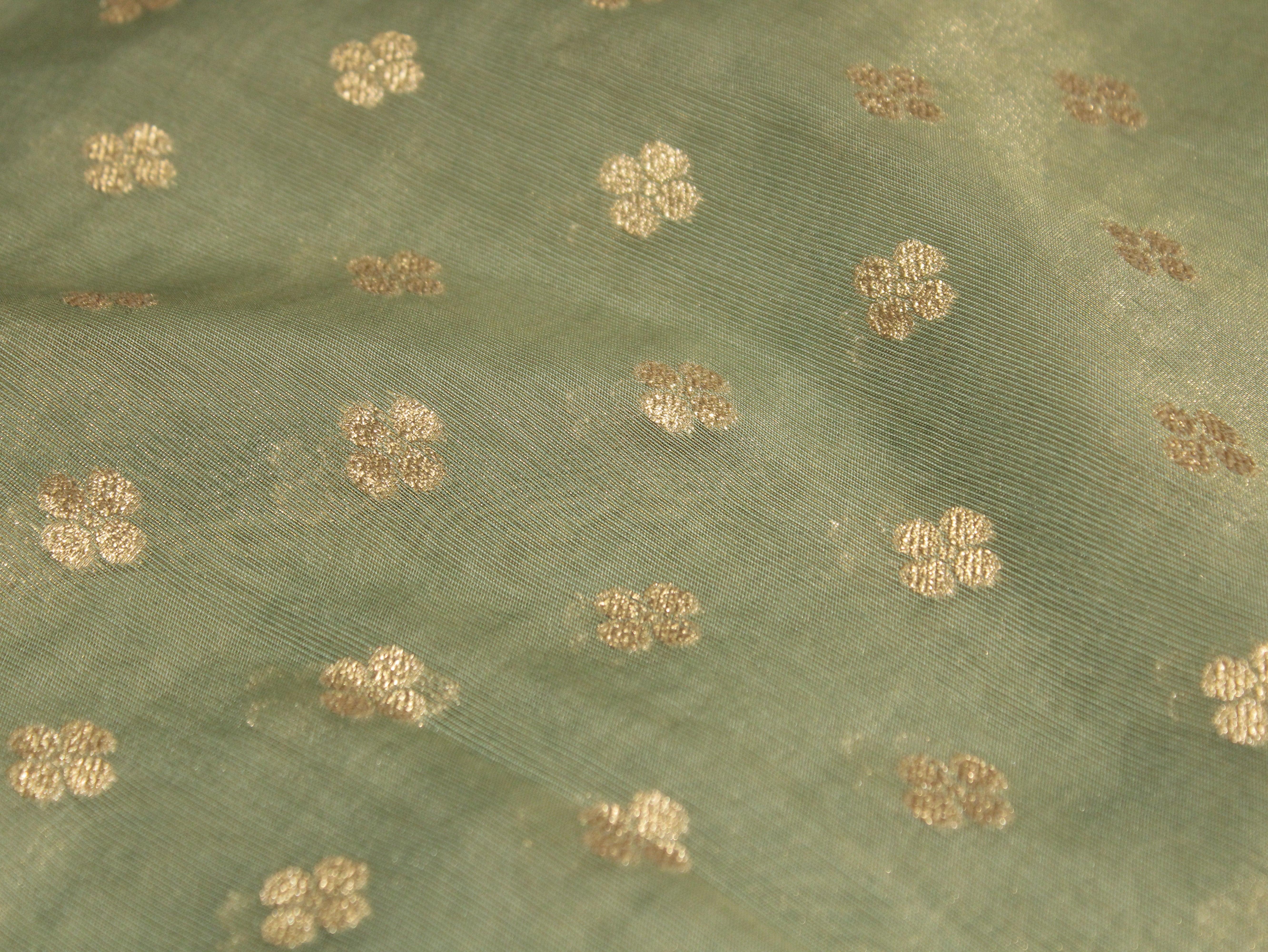 Ivory Elegance: Premium Banarasi Buti Tissue Fabric - Pista Blue - M'Foks