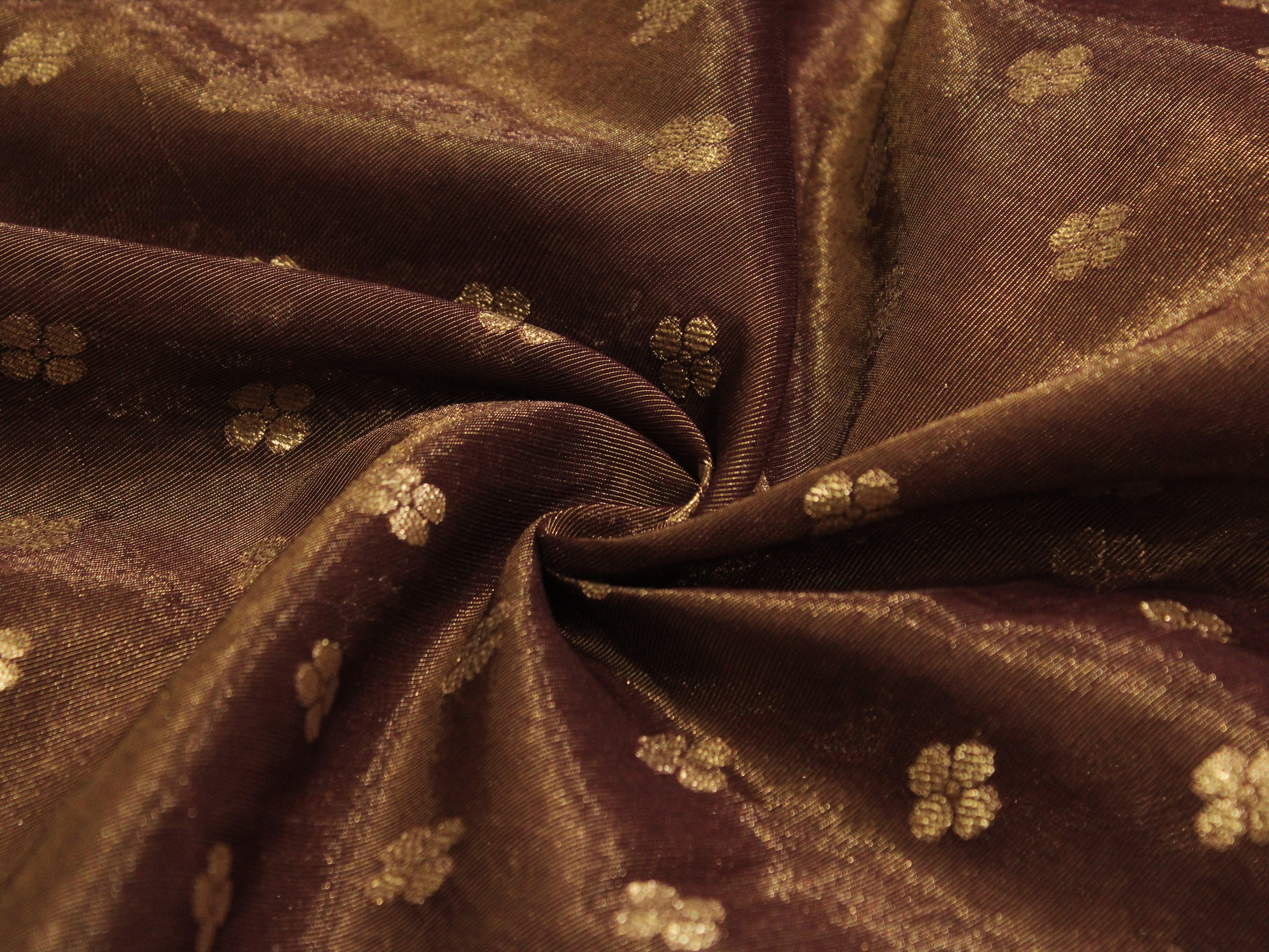 Ivory Elegance: Premium Banarasi Buti Tissue Fabric - Wine - M'Foks