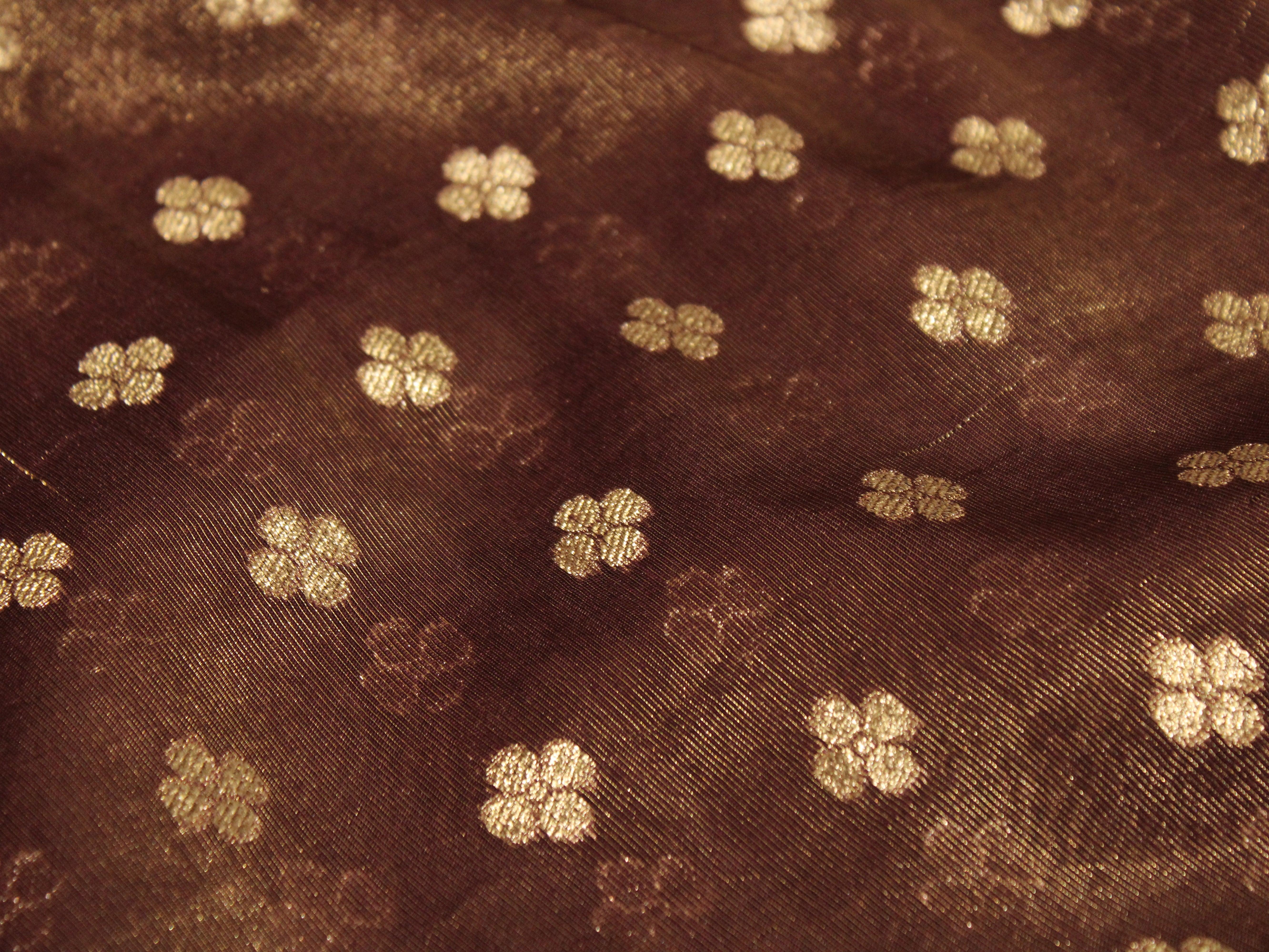 Ivory Elegance: Premium Banarasi Buti Tissue Fabric - Wine - M'Foks