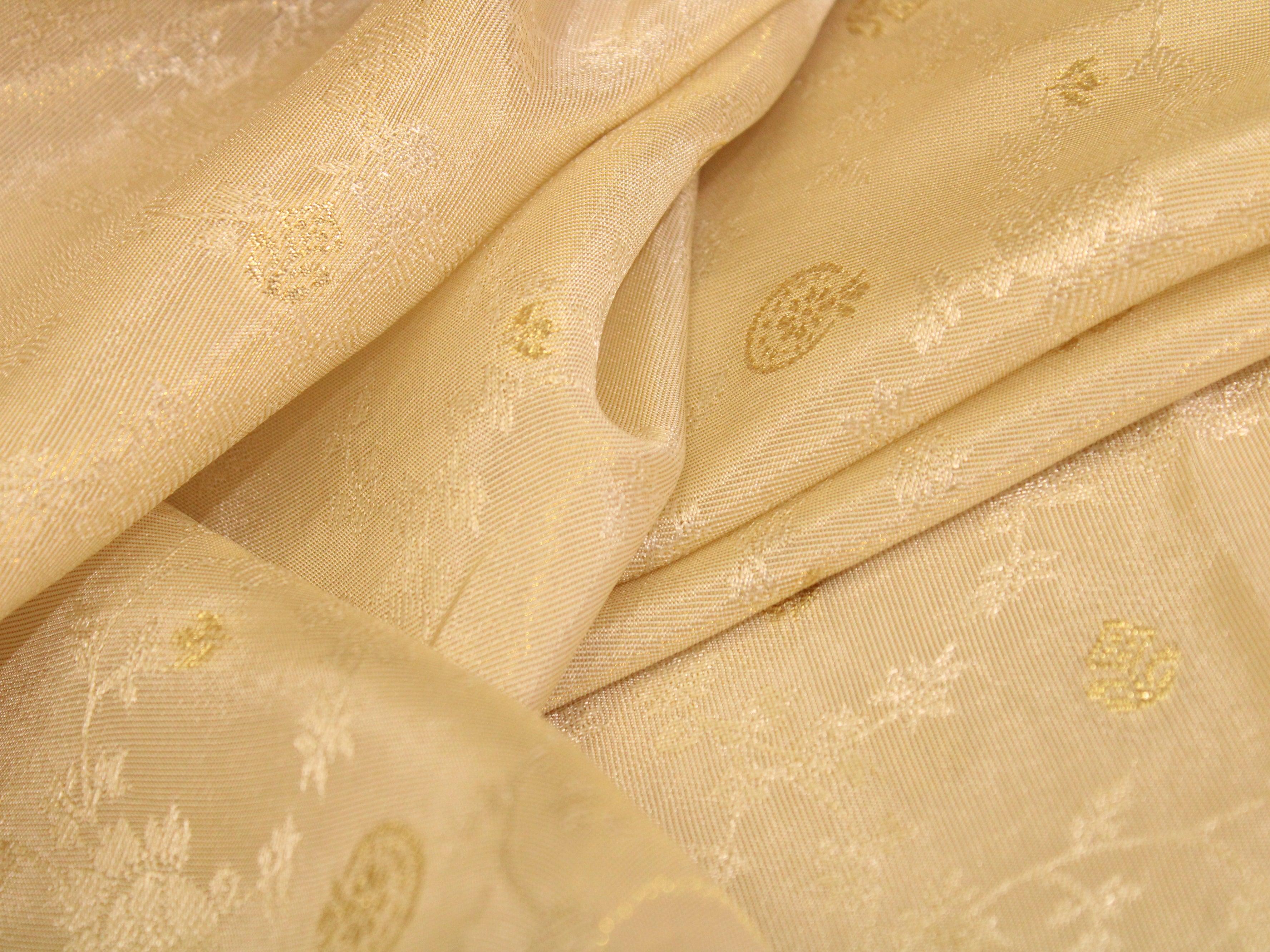 Ivory Elegance: Premium Banarasi Tissue Silk Fabric - Cream - M'Foks