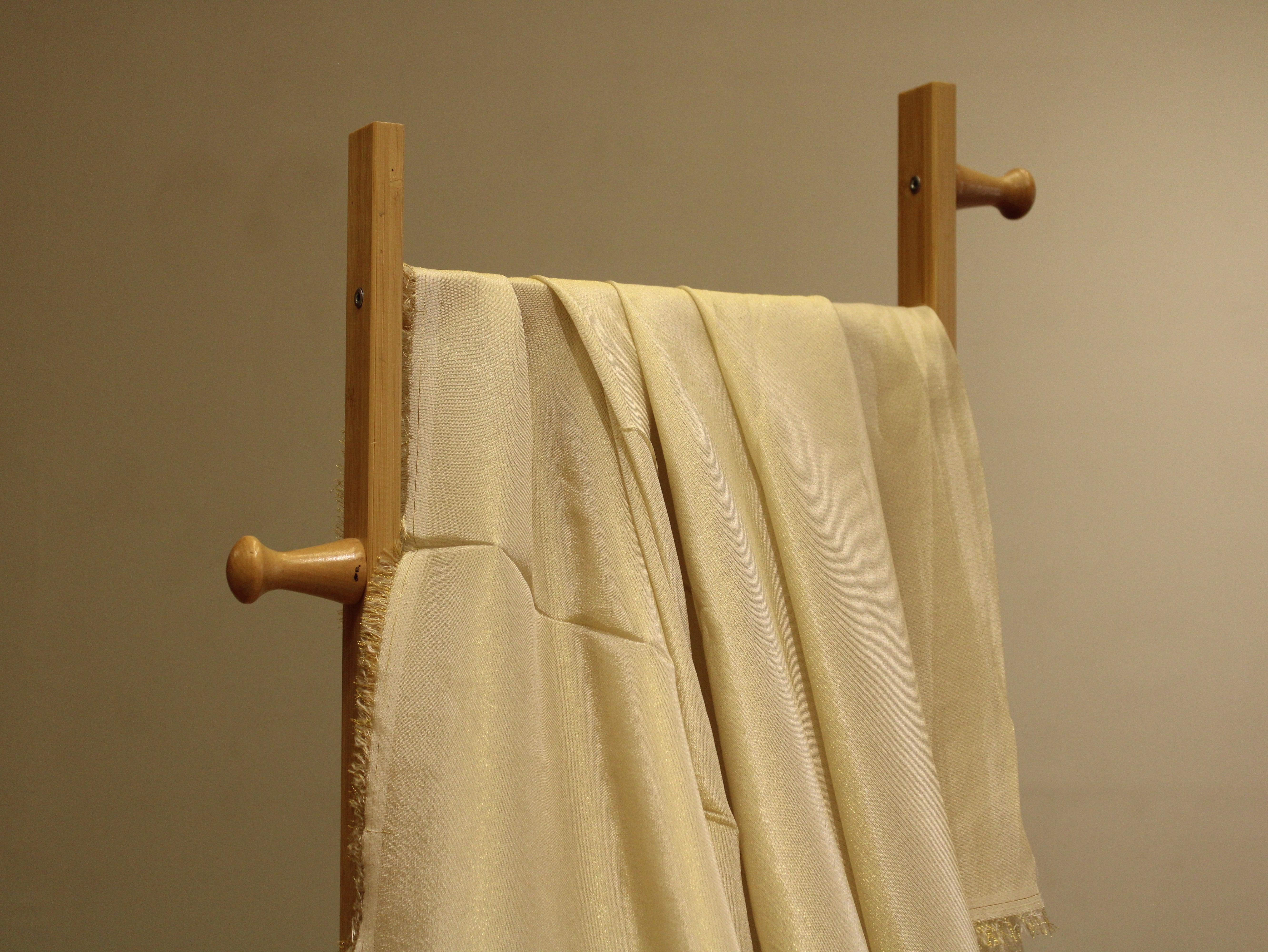 Ivory Elegance: Premium Banarasi Tissue Silk Fabric - Golden - M'Foks