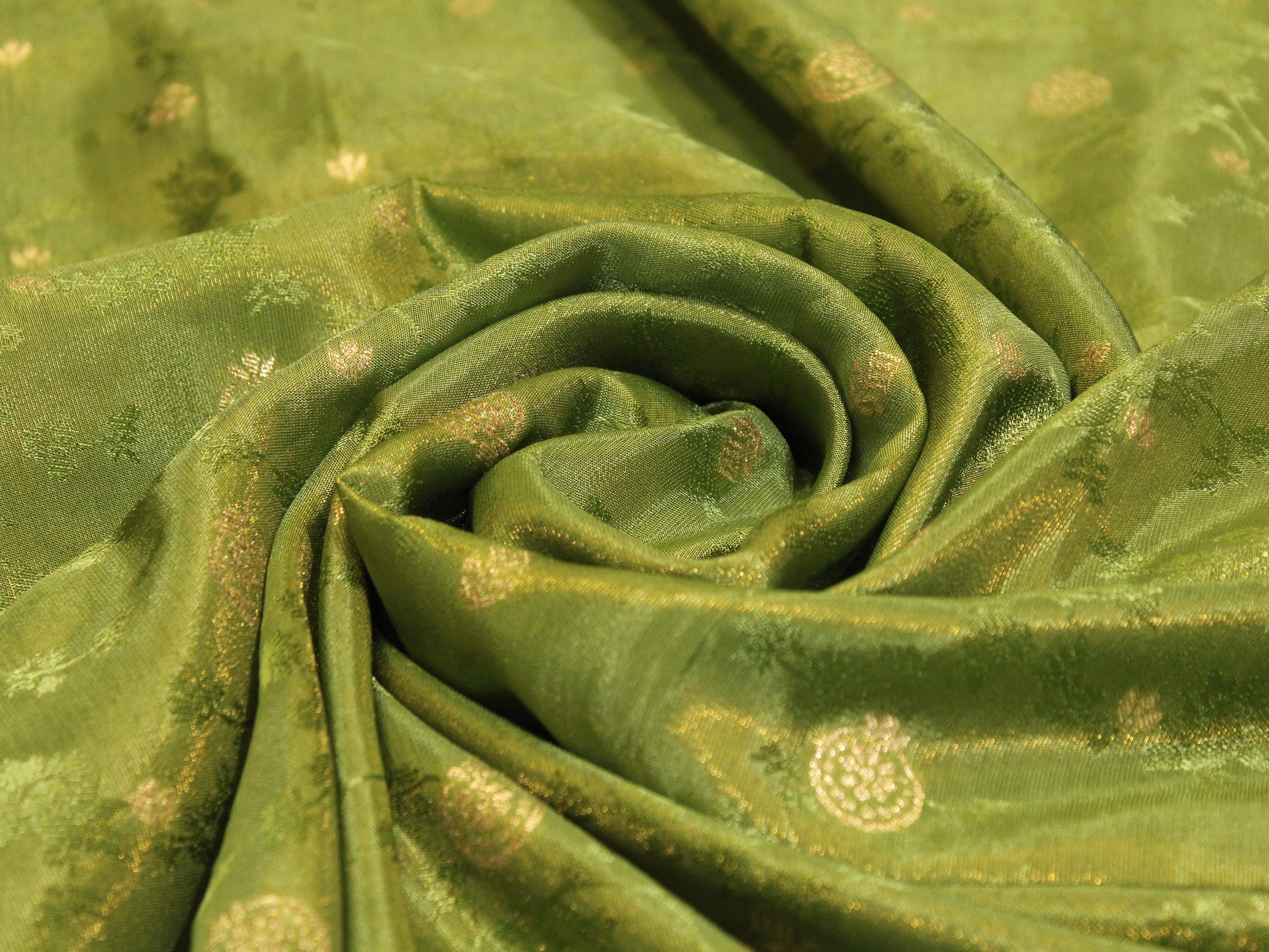 Ivory Elegance: Premium Banarasi Tissue Silk Fabric - Green - M'Foks