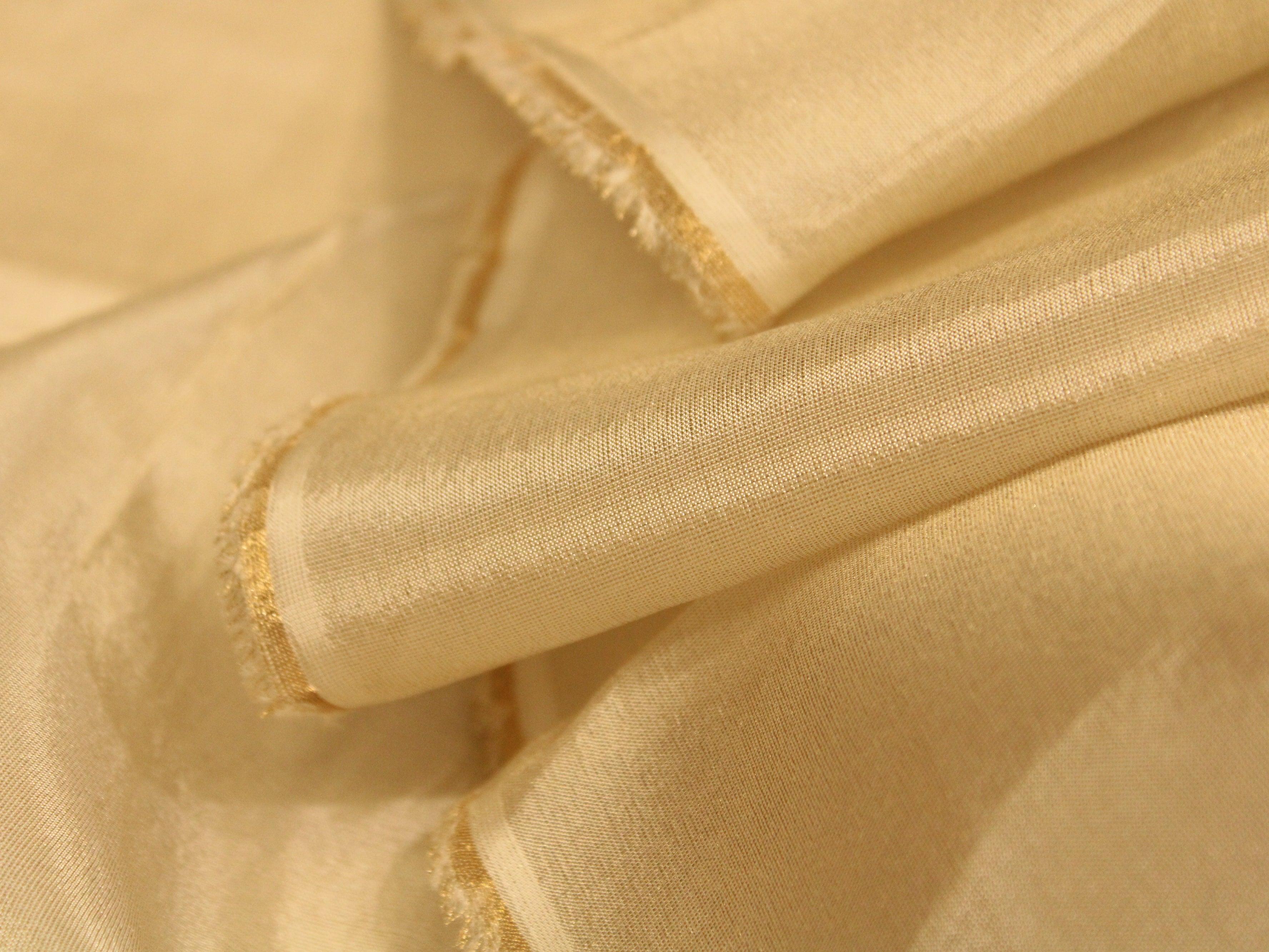 Ivory Elegance: Premium Banarasi Tissue Silk Fabric - Ivory - M'Foks