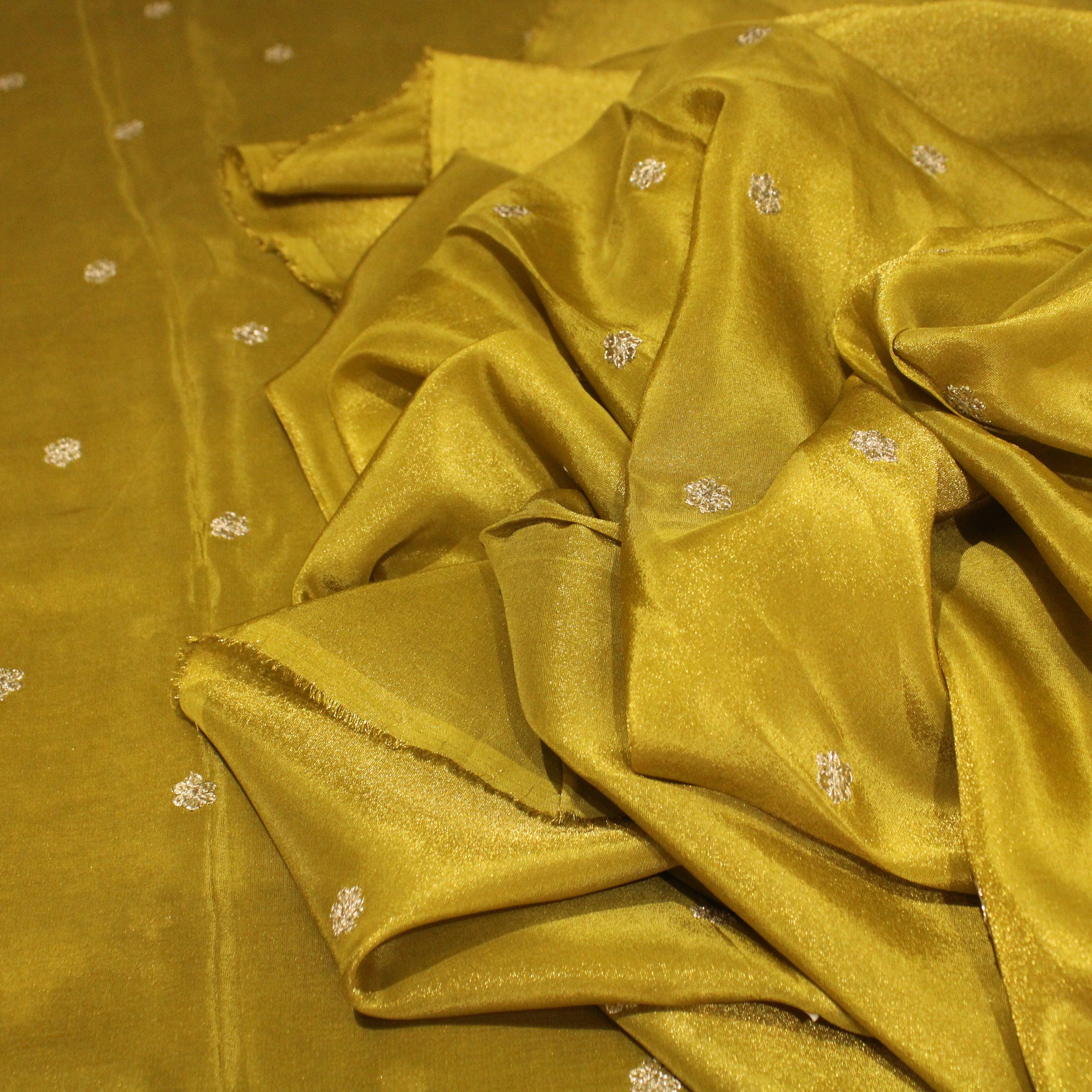 Ivory Elegance: Premium Banarasi Tissue Silk Fabric - M'Foks