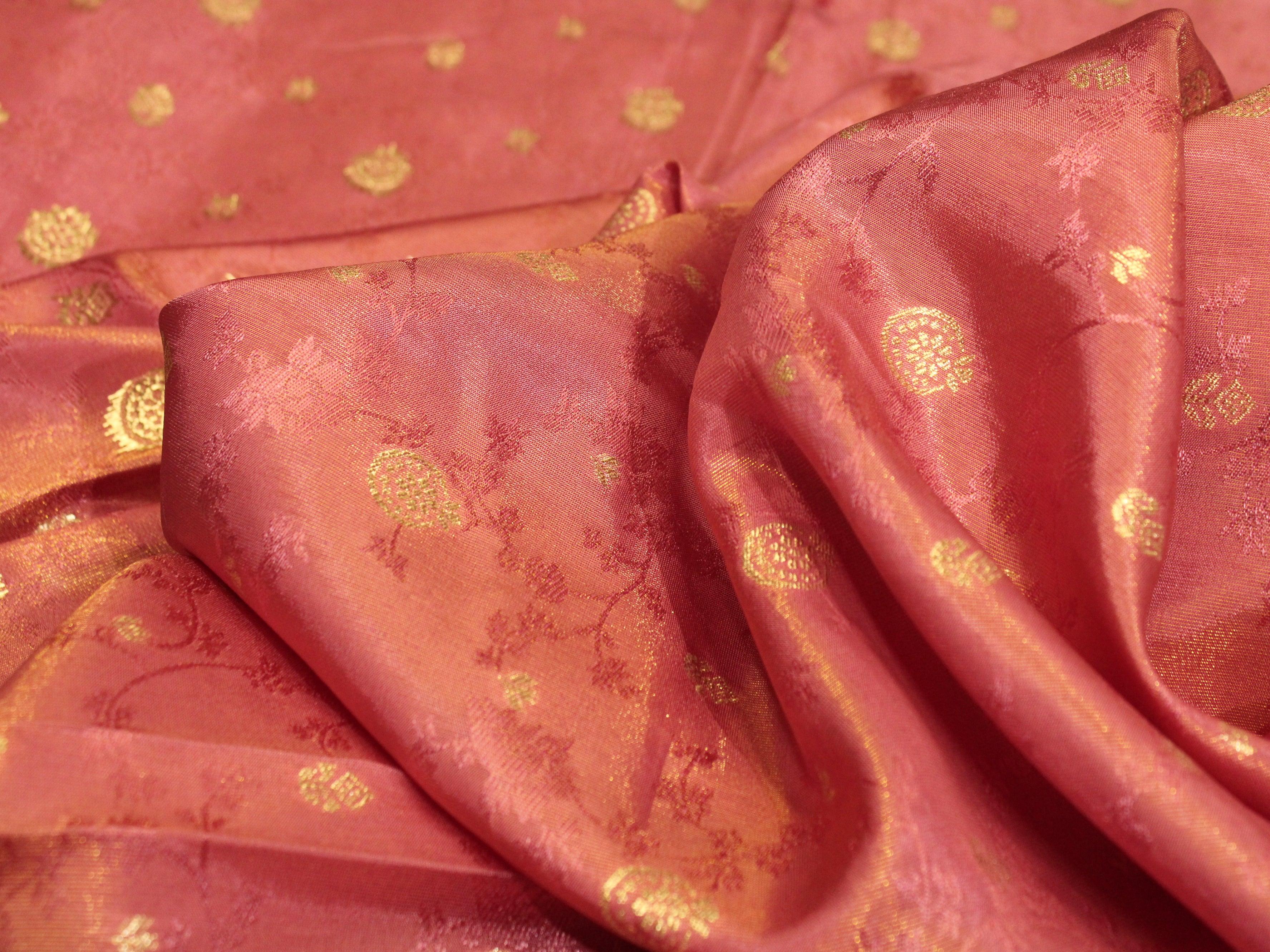 Ivory Elegance: Premium Banarasi Tissue Silk Fabric - Onion - M'Foks
