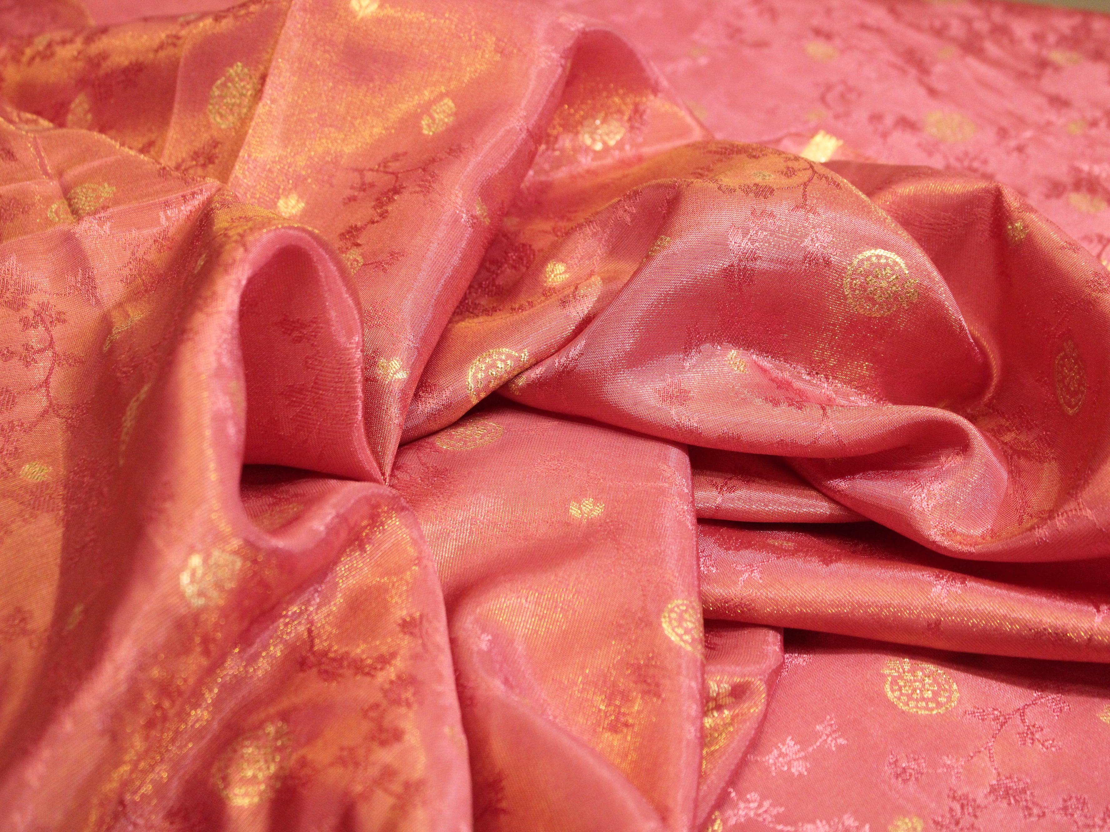 Ivory Elegance: Premium Banarasi Tissue Silk Fabric - Onion - M'Foks