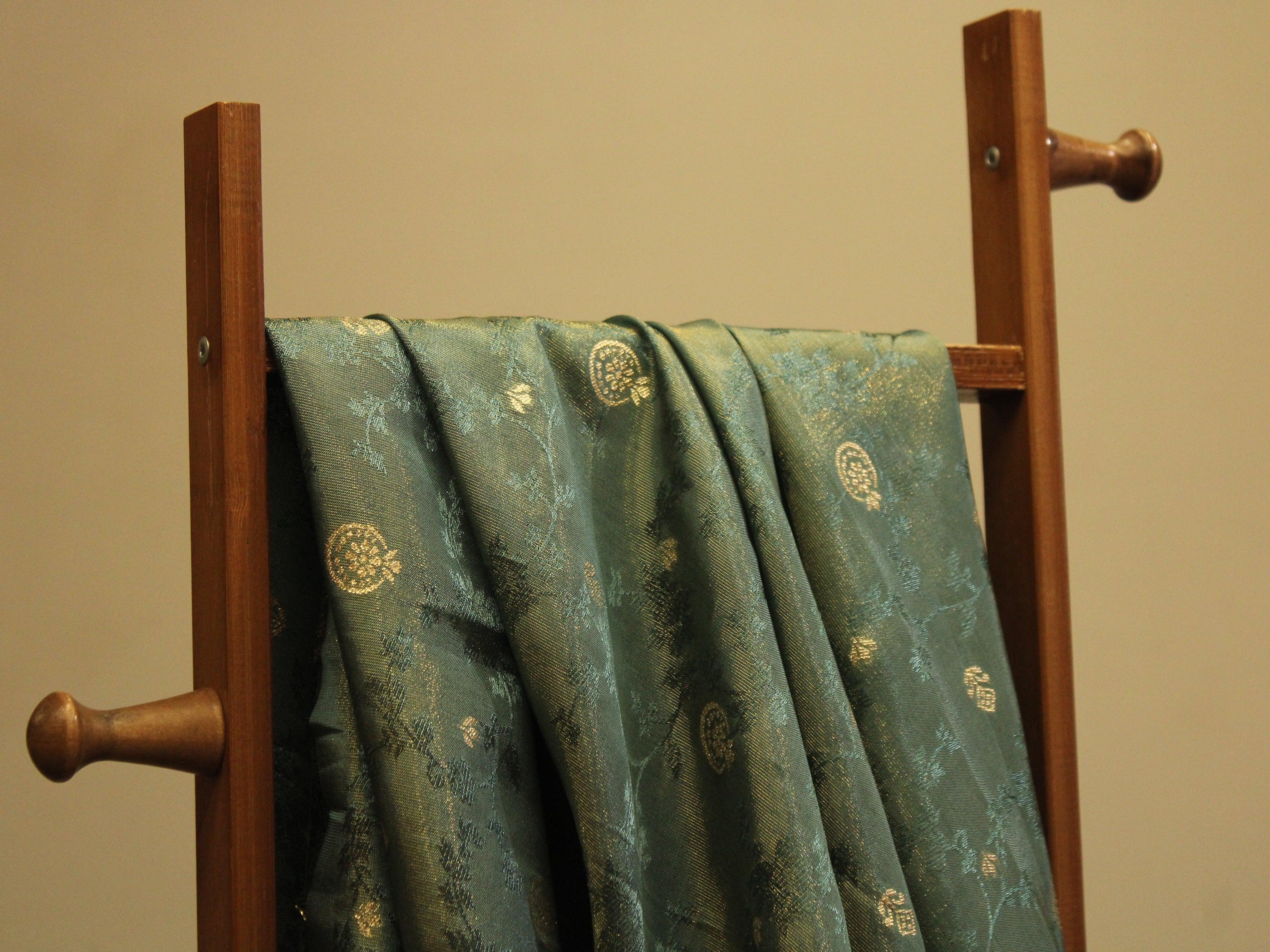 Ivory Elegance: Premium Banarasi Tissue Silk Fabric - Pastel Blue - M'Foks