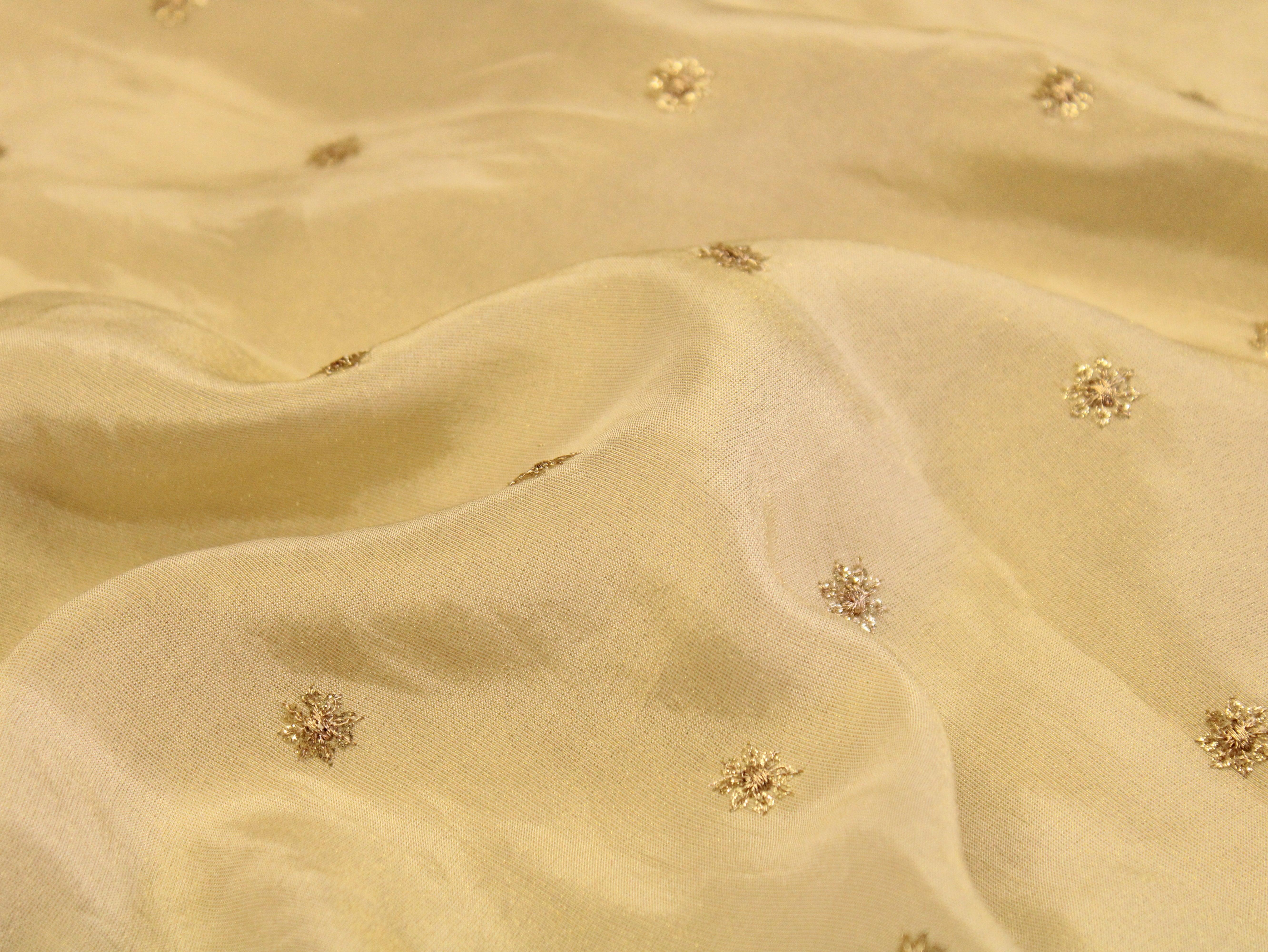Ivory Elegance: Premium Sequin Buti Tissue Fabric - Dyeable - M'Foks