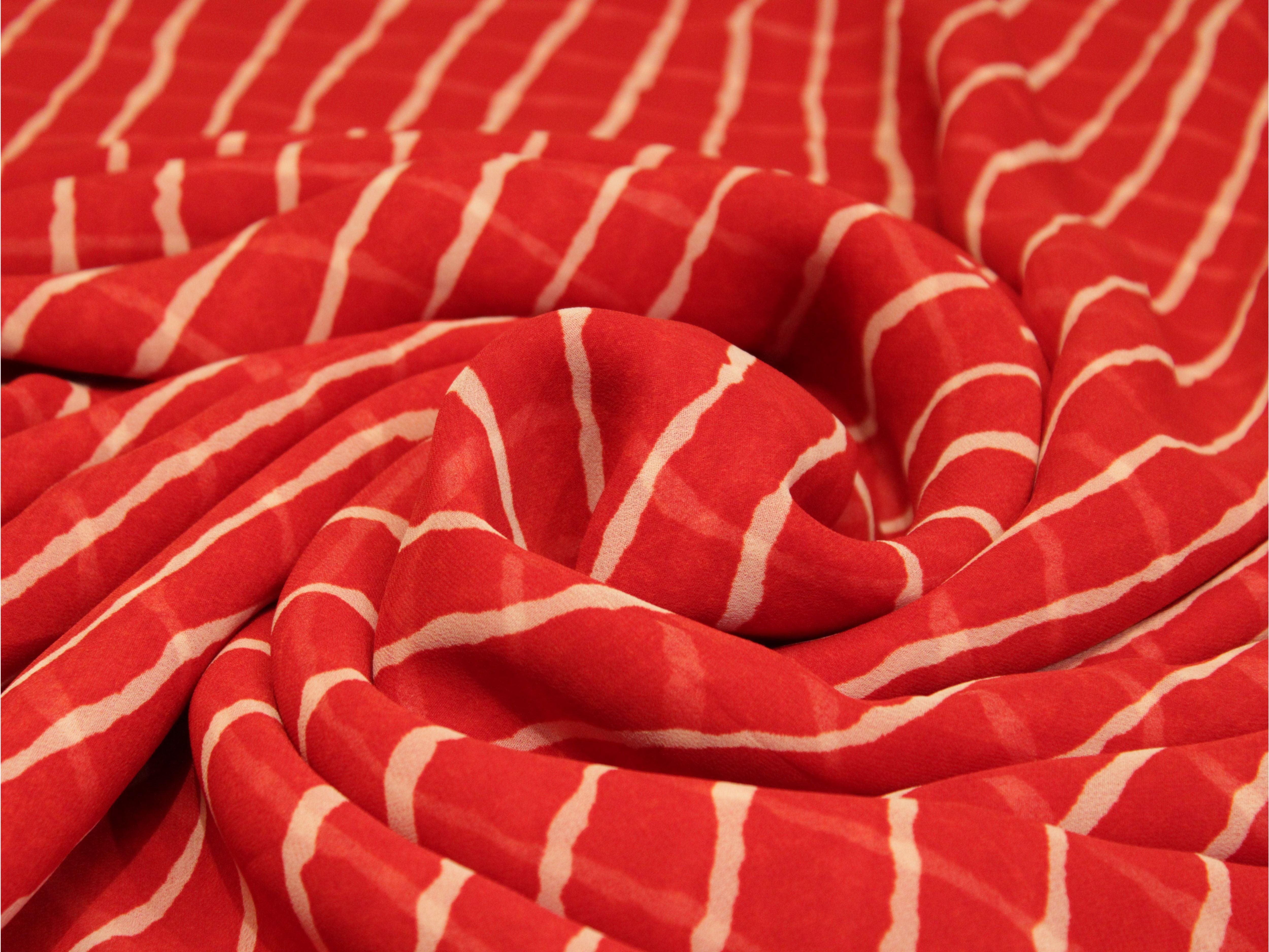 Knots: Bemberg Georgette Lehariya Fabric - Red - M'Foks